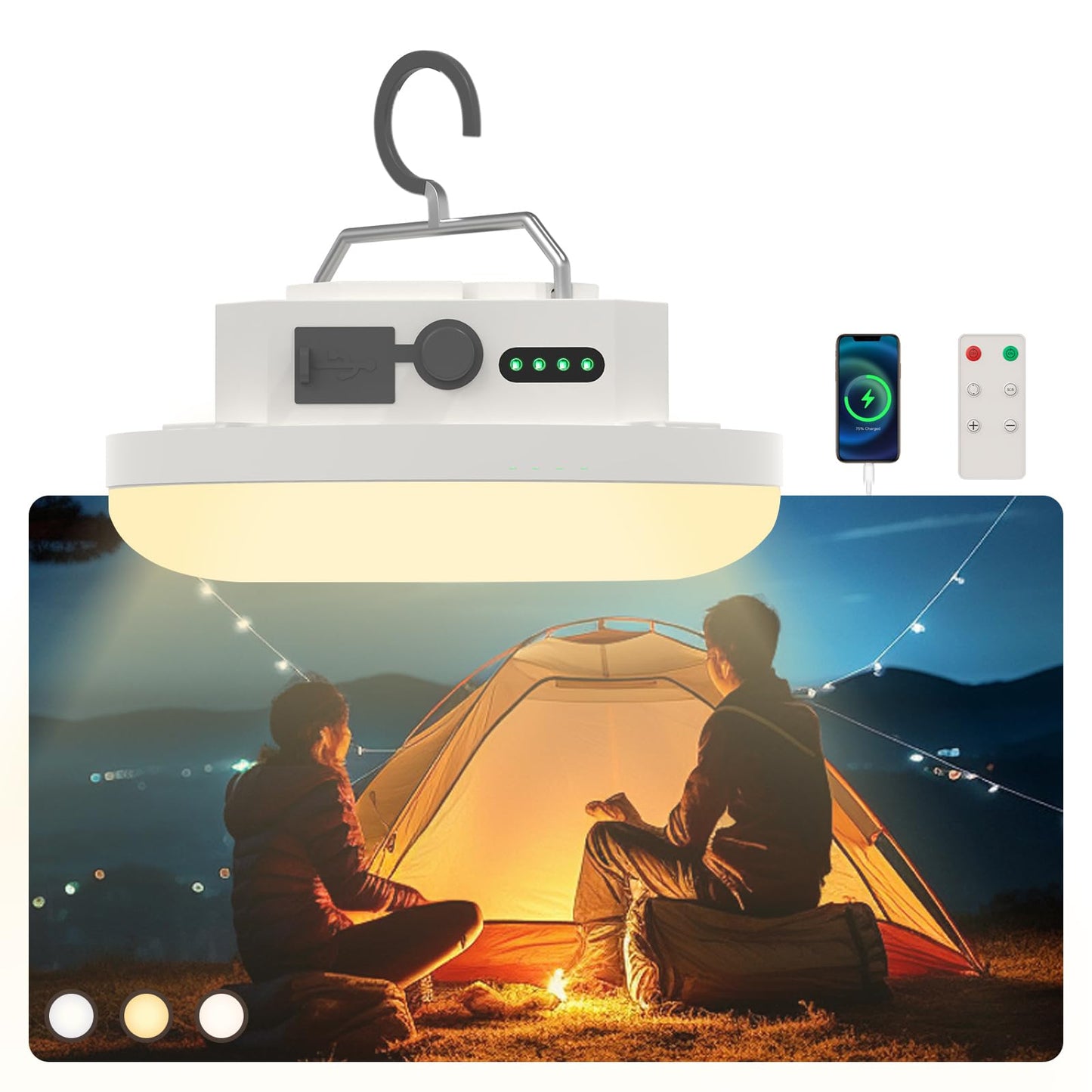 10000mAh Rechargeable Hanging Tent Light with Magnet, 30W 4000LM LED 3 Color Lighting Modes (Remote) Camping Lantern, Portable IPX5 Waterproof LED Flashlight for Emergency & Gift