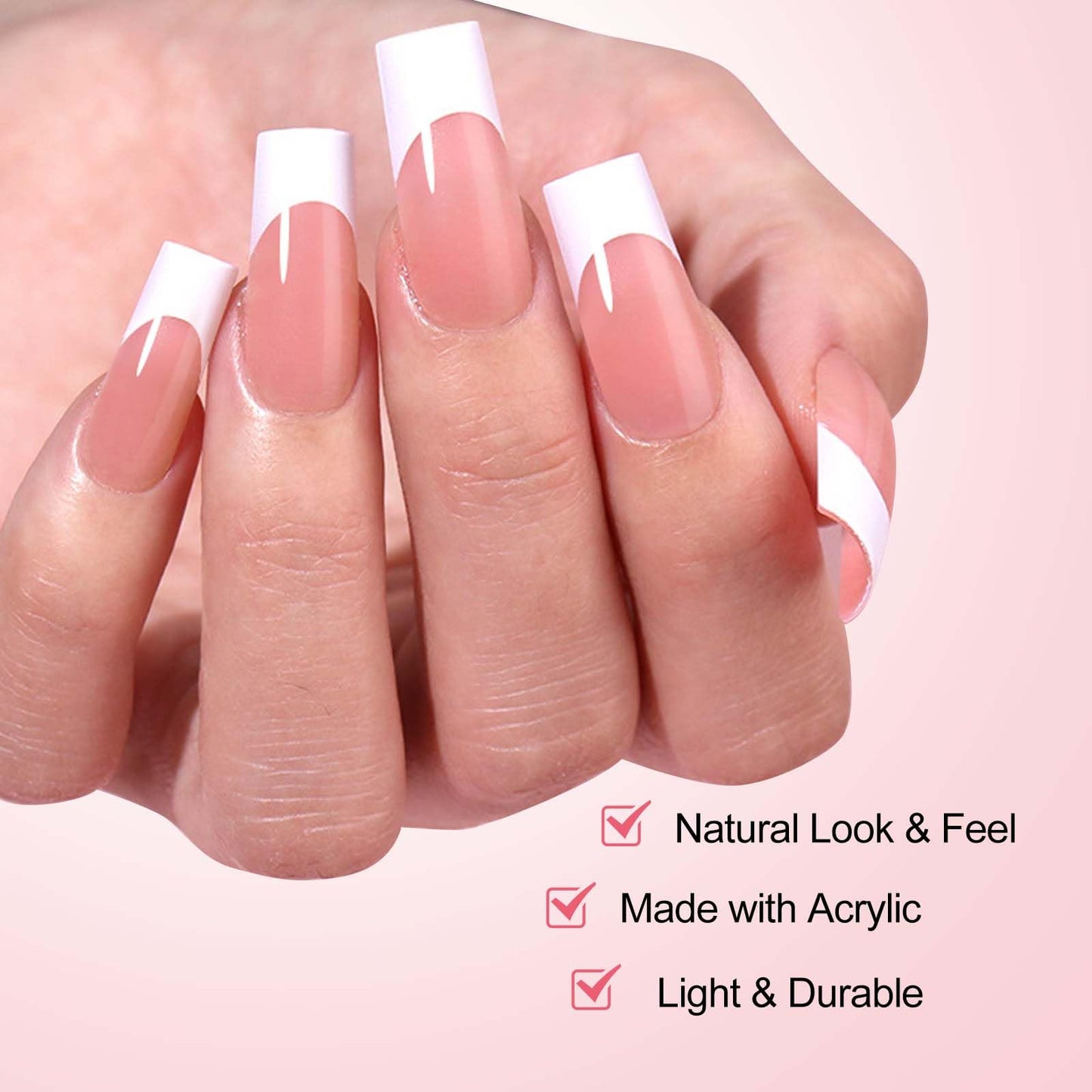 120 pcs French Tips Press on Nails Long Square Fake Nails White Tips False Nails Full Cover Acrylic Glue on Nails Coffin Nail Press ons with Adhesive Tabs for Women Manicure 12 Size