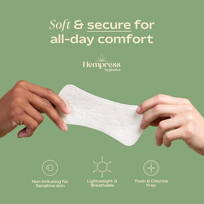 Hempress Panty Liners for Women, 120 Count, Feminine Care Organic Pads, Light Absorbency Comfortable Discreet Pantiliners, Cotton Menstrual Sanitary Napkins, Fragrance Free, Skin Friendly & Breathable