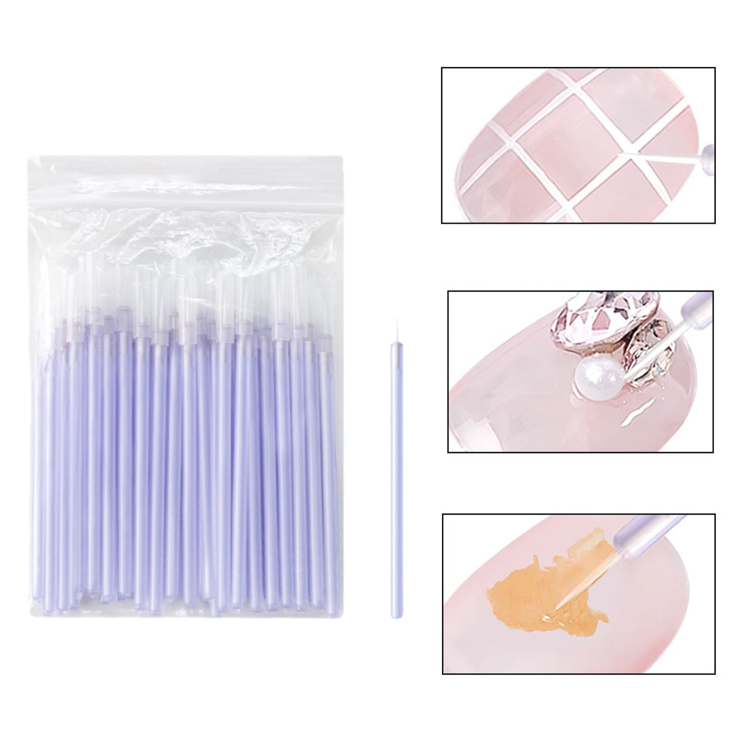 50pcs Disposables Nails Art Brush Super Fine Thin Liner Nails Brush Set For Nails Gel Polish Painting Designs For Women