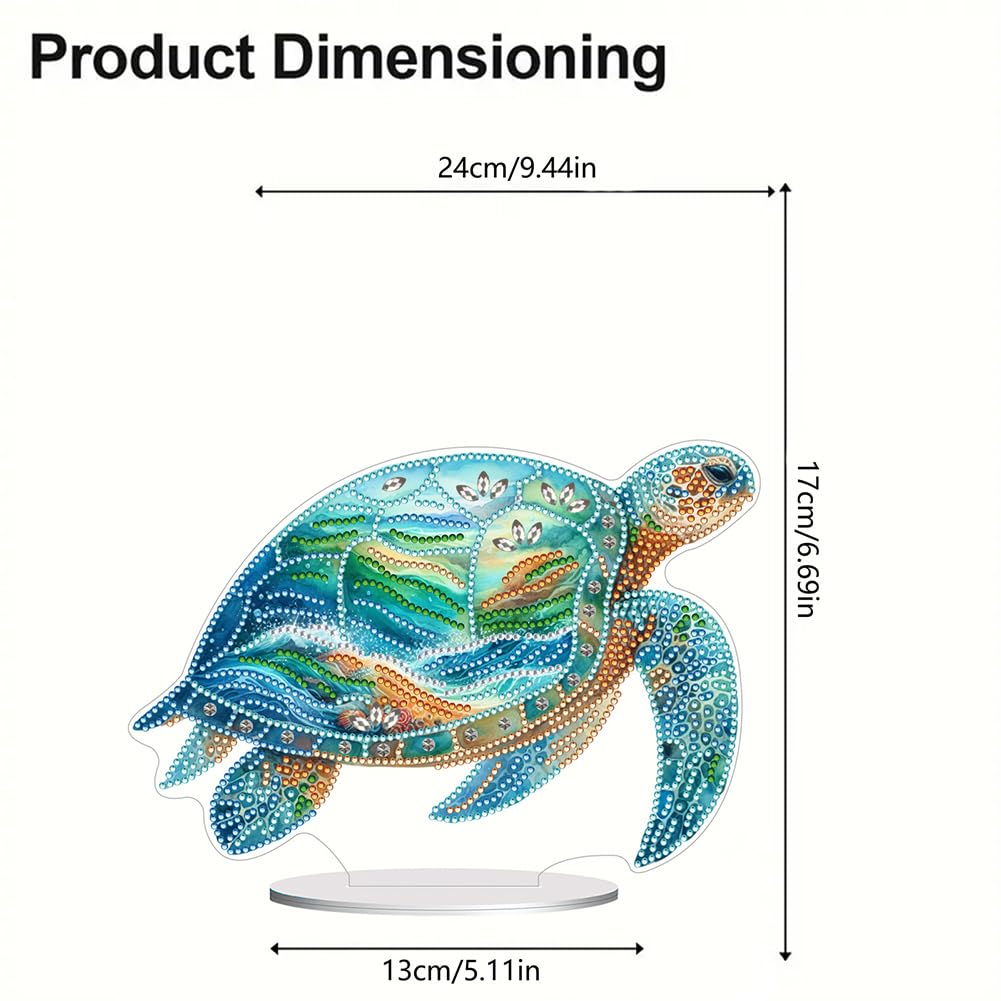 C'eitura 5D DIY Diamond Art Sea Turtle Tabletop Decor - Double-Sided Crystal Rhinestone Desktop Ornament for Home Office, Marine Life Craft Gift for Adults