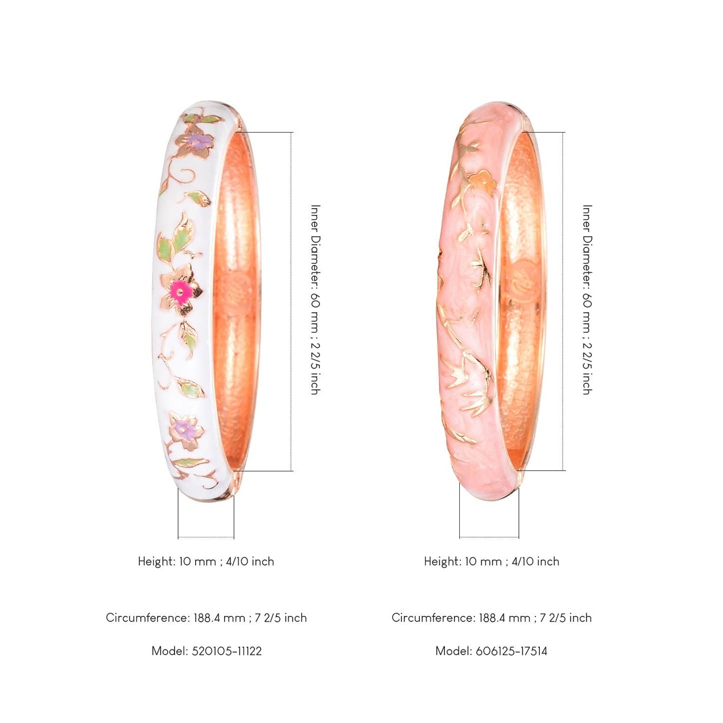UJOY Elegant Bracelet Plated Enameled Jewelry Spring Hinge Metal Cuff Cloisonne Bangles Set Gift Box Packed 55A117 White Pink