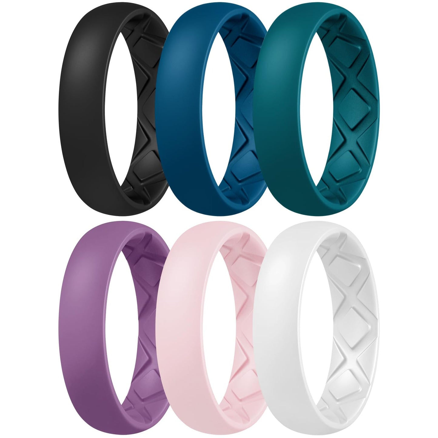 Egnaro Women’s Silicone Engagement Rings, Inner Arc Ergonomic Breathable Design with half sizes, Rubber Wedding Bands，5.5mm Wide-2mm Thick