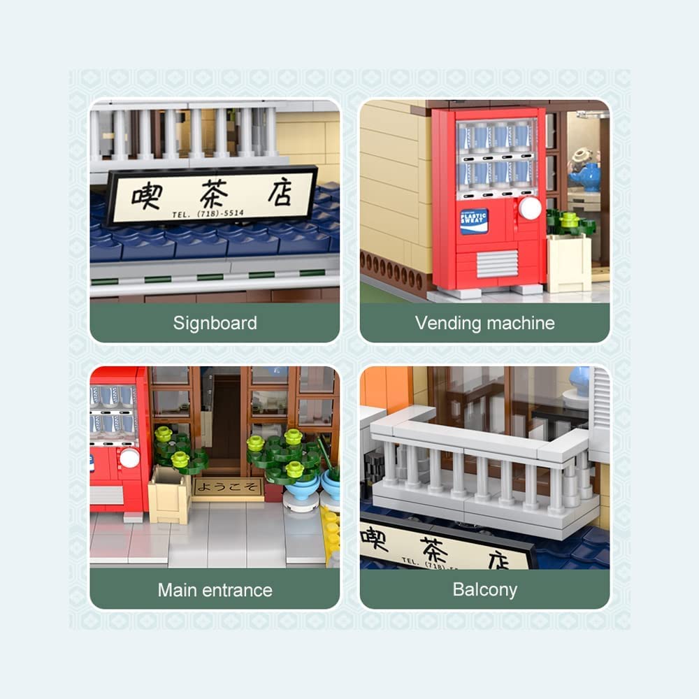 MISINI C66010W Japanese Tea House Building Blocks Set, MOC CADA Bricks Street View House Building Kit with Lighting Set, Awesome Building Toys Gift for Kids and Adults(1200 pcs)