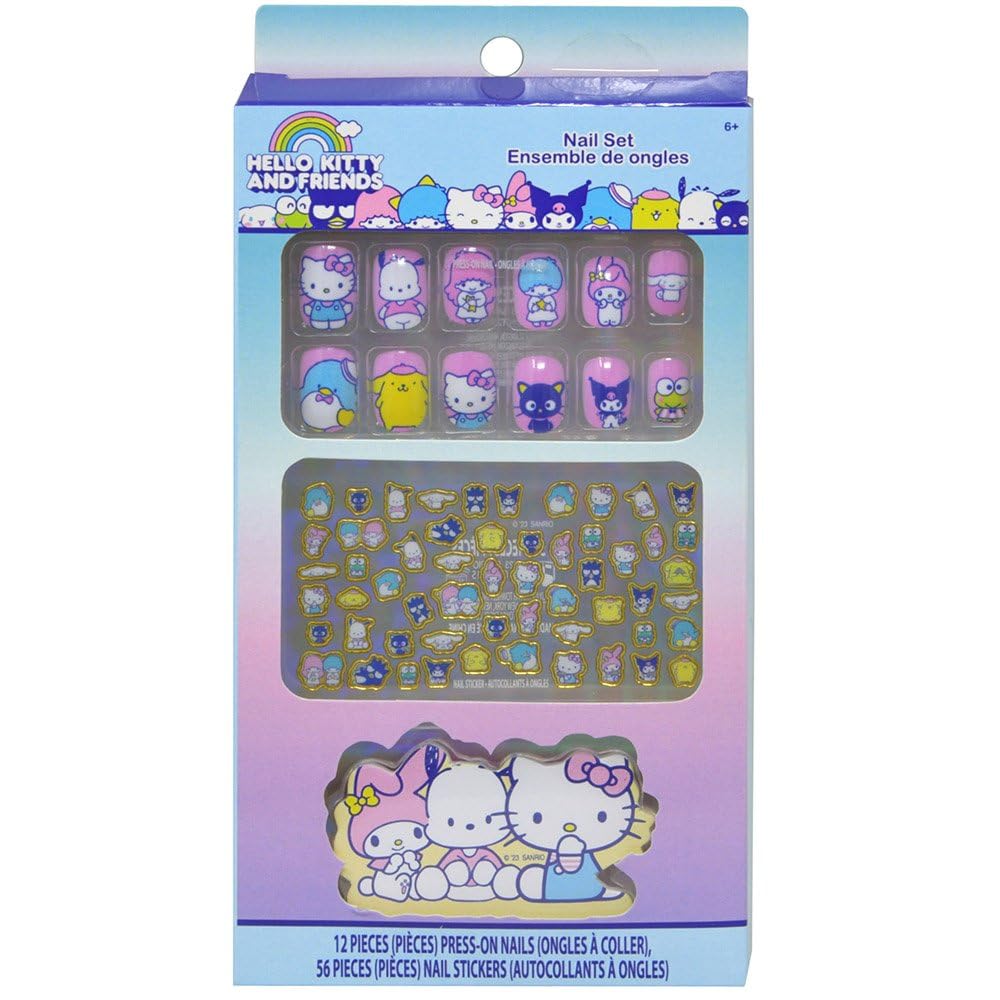 Hello Kitty and Friends Press-On Nails for Kids - 36 Pc Bundle with Hello Kitty Stick-On Nails Plus Tattoos, More | Hello Kitty Nail Kit for Girls