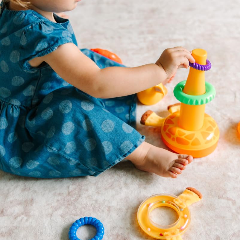 Move2Play, Stacking Toy, Includes 7 Unique Rings, Montessori Development, Baby Toy, Gift for 1 Year Old Boys & Girls, Ages 0-6+, 9, 10, 12, 18+ Months (Giraffe Stacker)