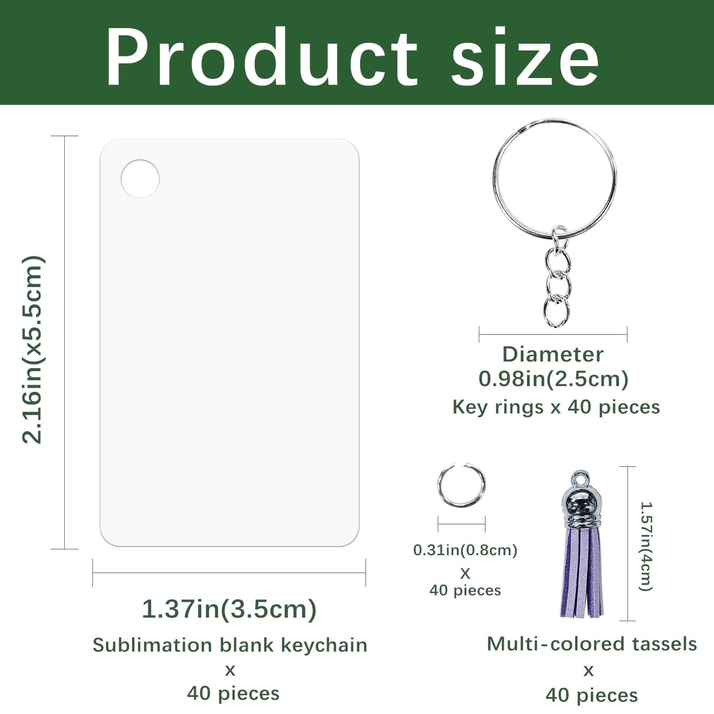 GEKIXUTP 160 Pcs metal Sublimation Keychain Blanks Bulk,Double Sided Sublimation Blanks Keychain Heat Transfer Keychain Blanks with Tassels,Sublimation Ornament Blanks key chain