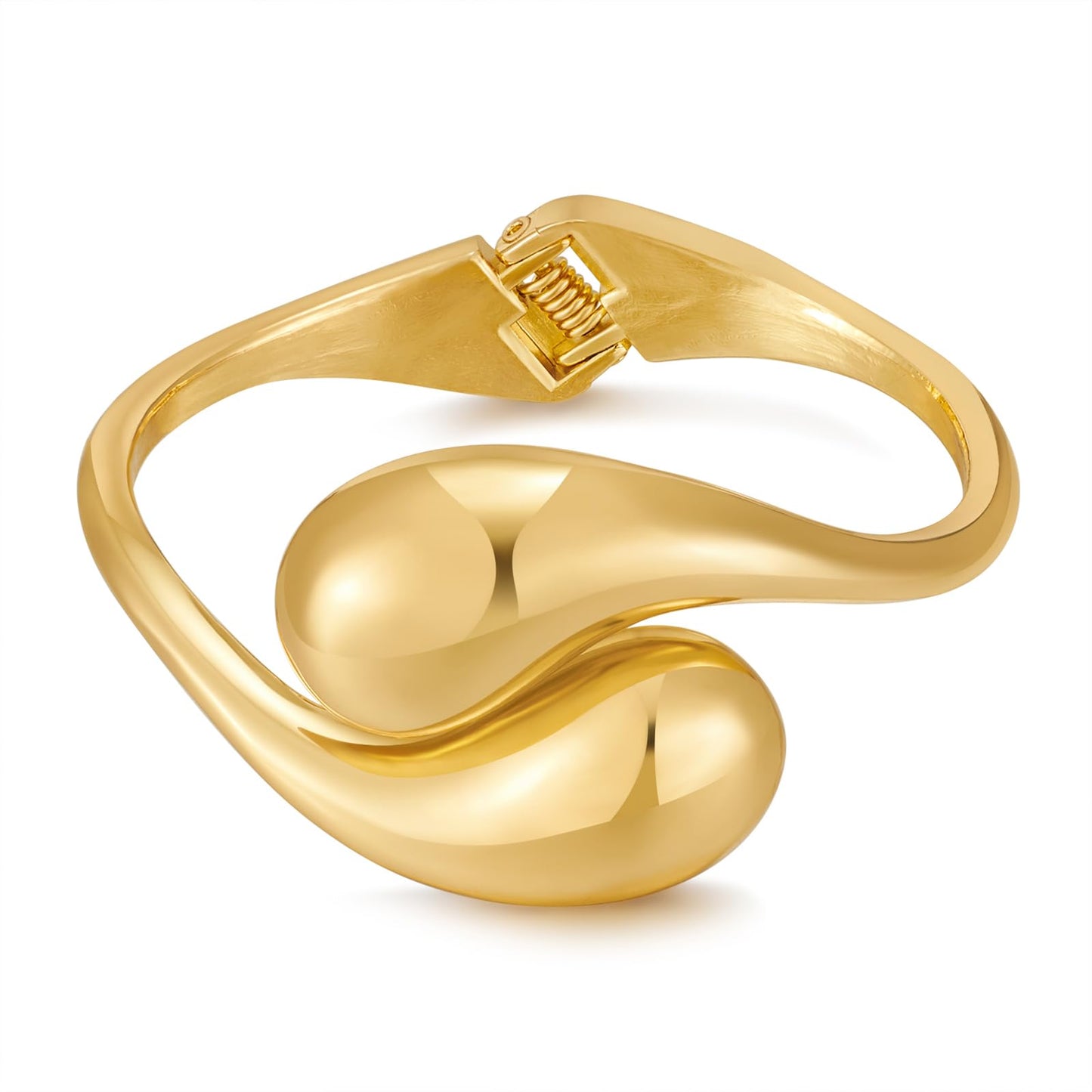 ENSKEFEN Gold Chunky Teardrop Cuff Bracelets for Women Gold Polished Waterdrop Bypass Bracelet Statement Arm Cuff Bangles Minimalist Hinged Bangle Bracelets