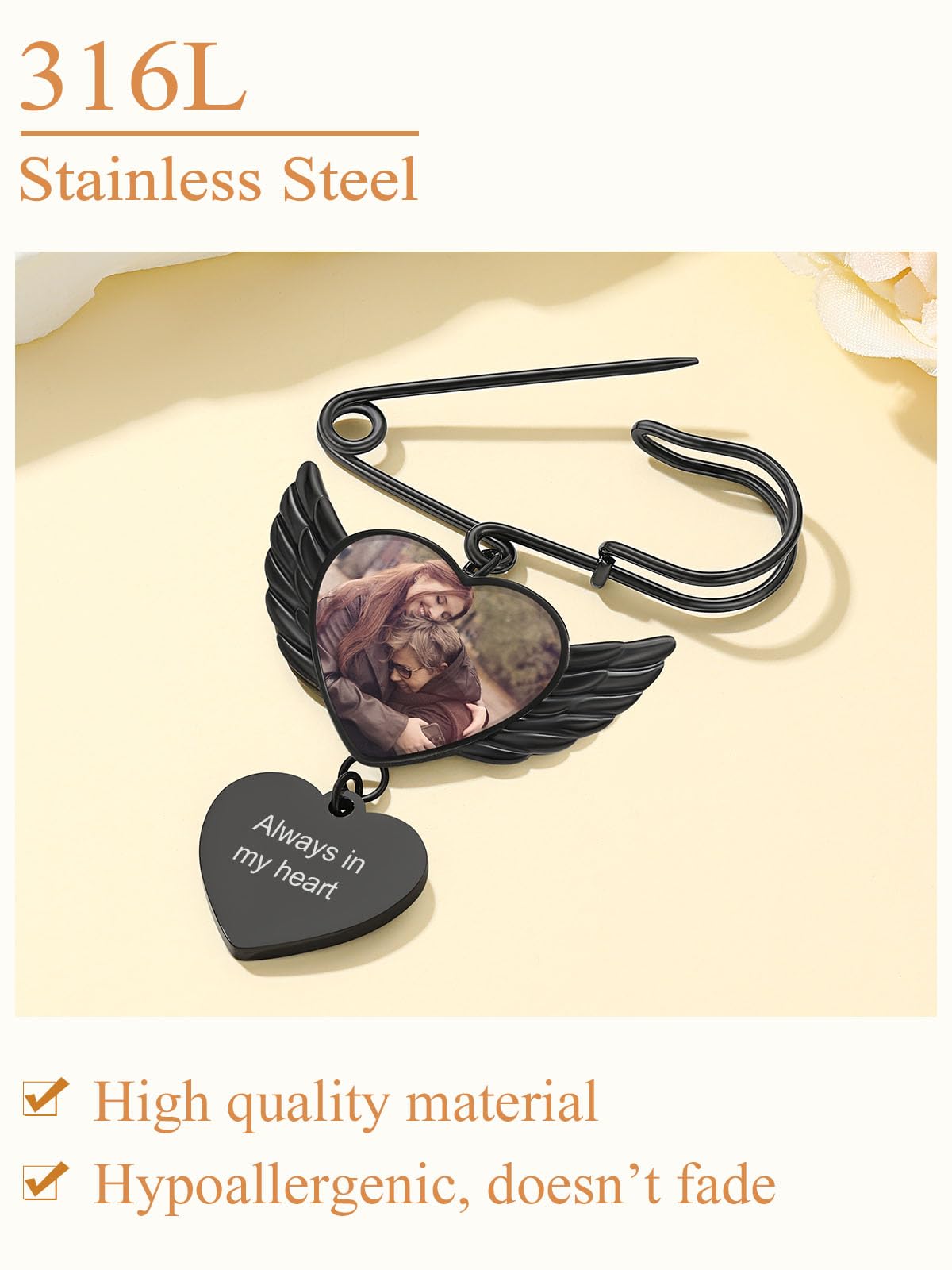 Custom4U Wedding Charms for Bouquet Custom Pictures Customized Photo Pins Heart Shaped Memory Charms Funeral Boutonniere