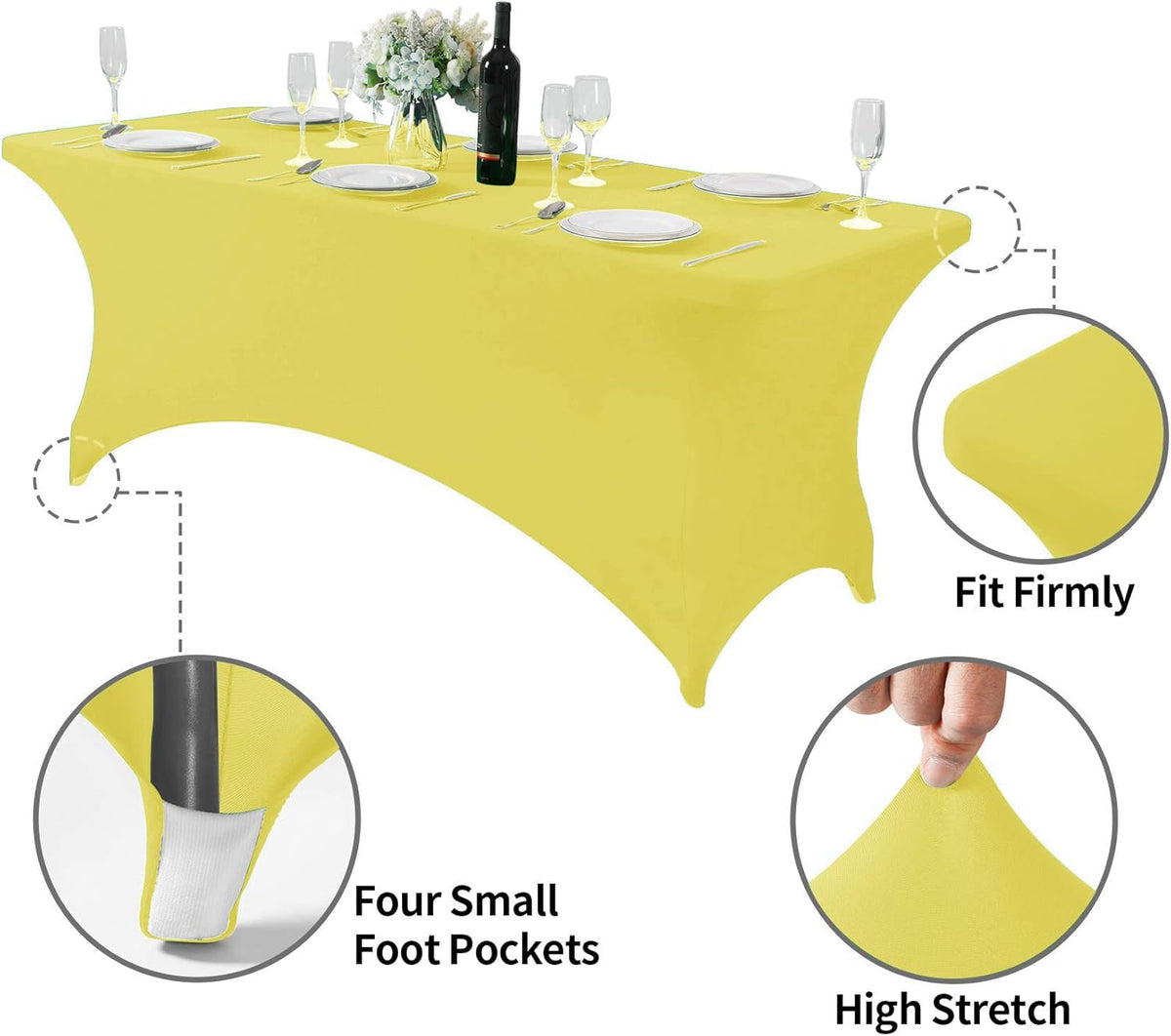 Spandex Table Cover for 6Ft or 4fT or 8ft Table Universal Fitted Stretch Tablecloth for Party, Banquet, Wedding and Events-Yellow