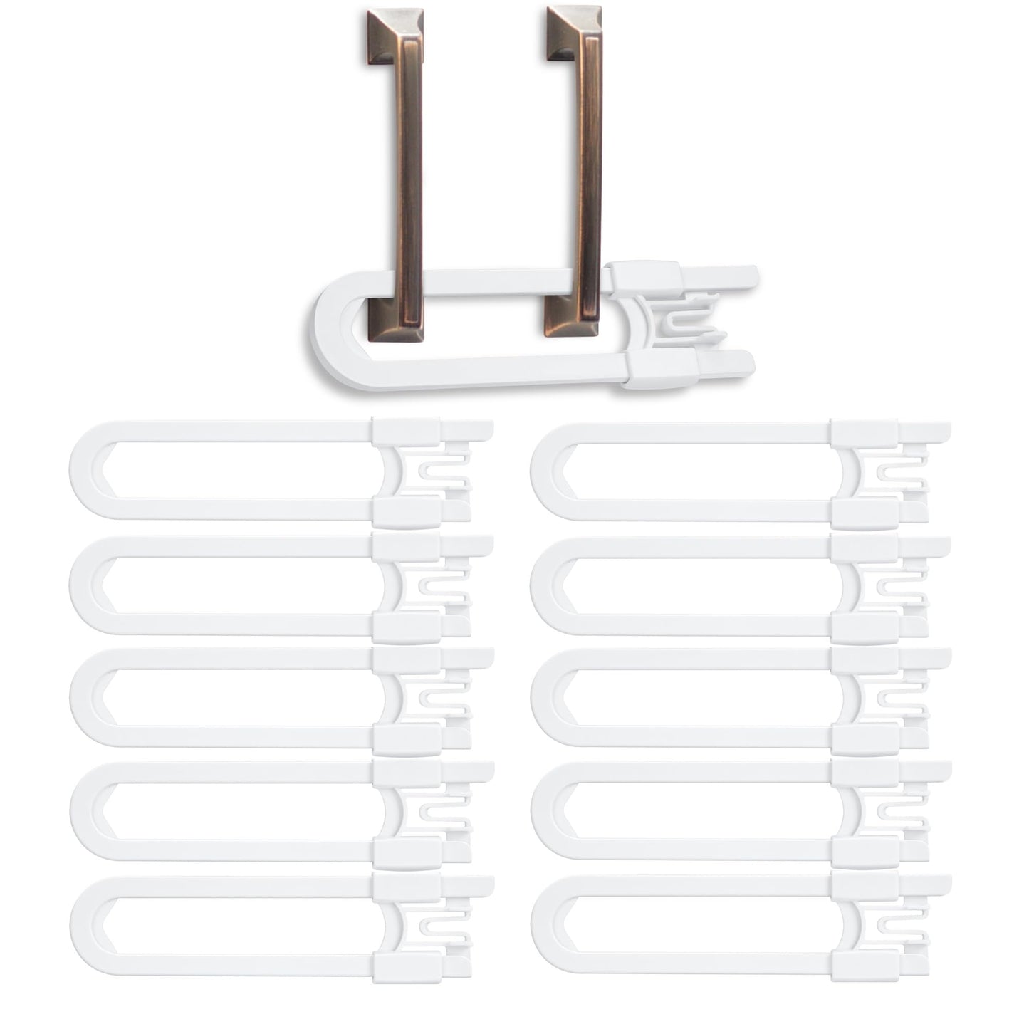Vmaisi Baby Sliding Cabinet Locks - Adjustable U Shaped Child Safety Locks for Cabinets with Handles or Knobs, Childproof Latches for Kitchen Bathroom Storage Cupboards 10 Pack