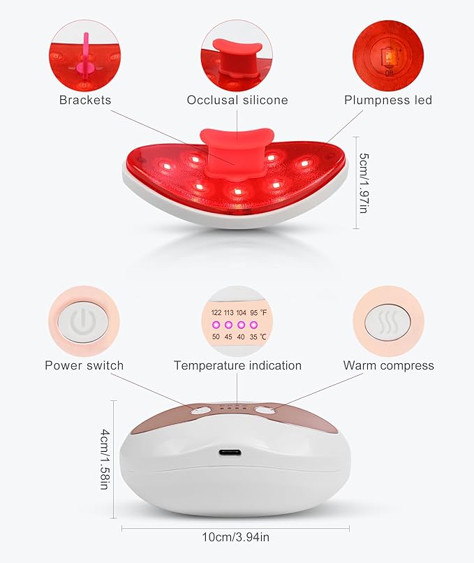 Red Light Device, FERNIDA 2 in 1 Lip and Eye Care Tool with Heated for Anti-Aging, Smooth Lip Wrinkles, Lip Plumper and Reduce Dark Circles, 4 Levels Heating Temps, White