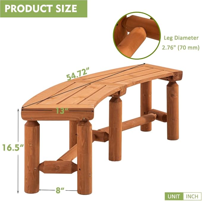 FORTUNO Outdoor Wooden Curved Backless Porch Bench Rustic Style Cedar/Fir Wood Log Fire Pit Bench for Patio Garden Deck and Backyard, 40"-54" W×13" D×16.5" H, Brown, 2 Packs