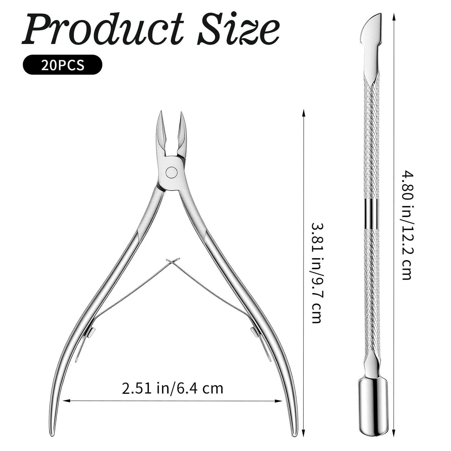 Ckhoid 20 Pieces Cuticle Trimmer with Cuticle Pusher, Professional Stainless Steel Cuticle Nippers Cuticle Remover Manicure and Pedicure Set Nail Care Kit Tools for Fingernails and Toenails (Silver)