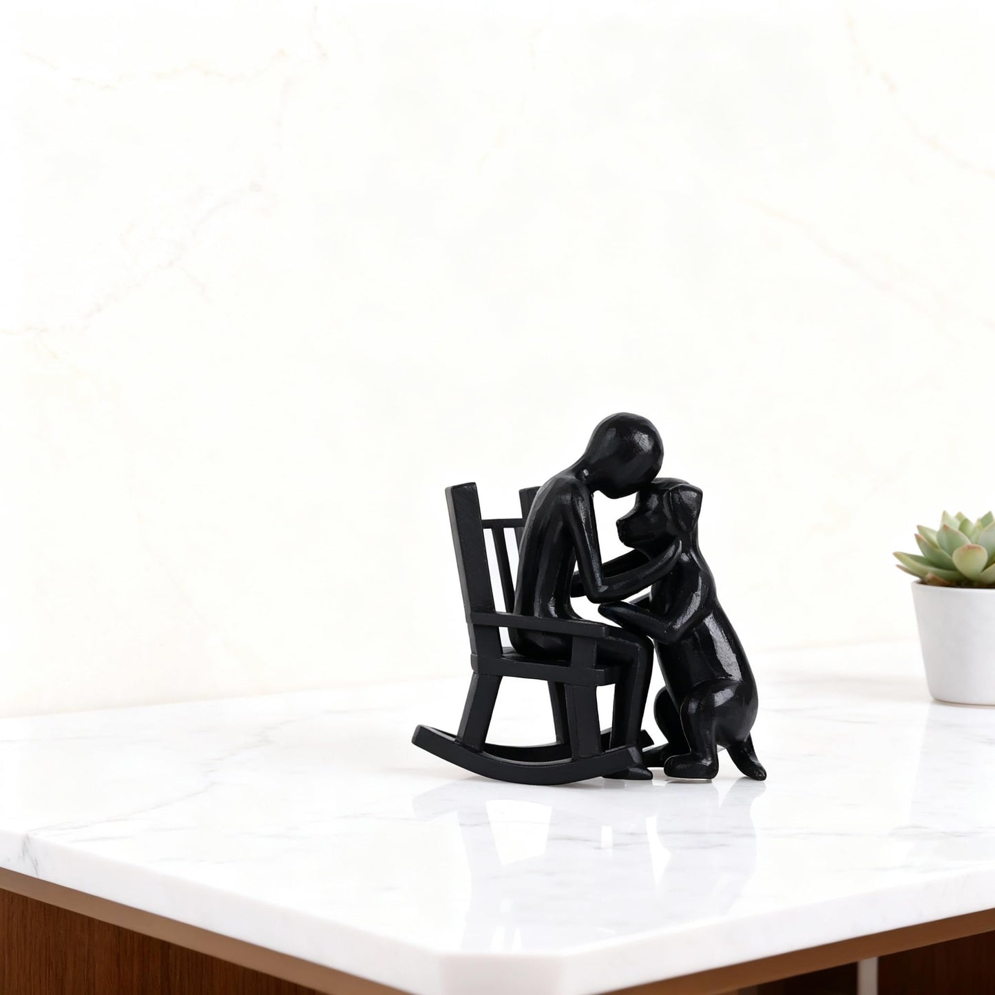 PlivBloom Dog Sculpture, Man and Dog Figurine Resin Small Statue Decor for Shelves Tabletop Bookcase Shelving, Cute Office Decor Gift for Dog Lovers Men, Cool Stuff to Put on a Shelf Console Table