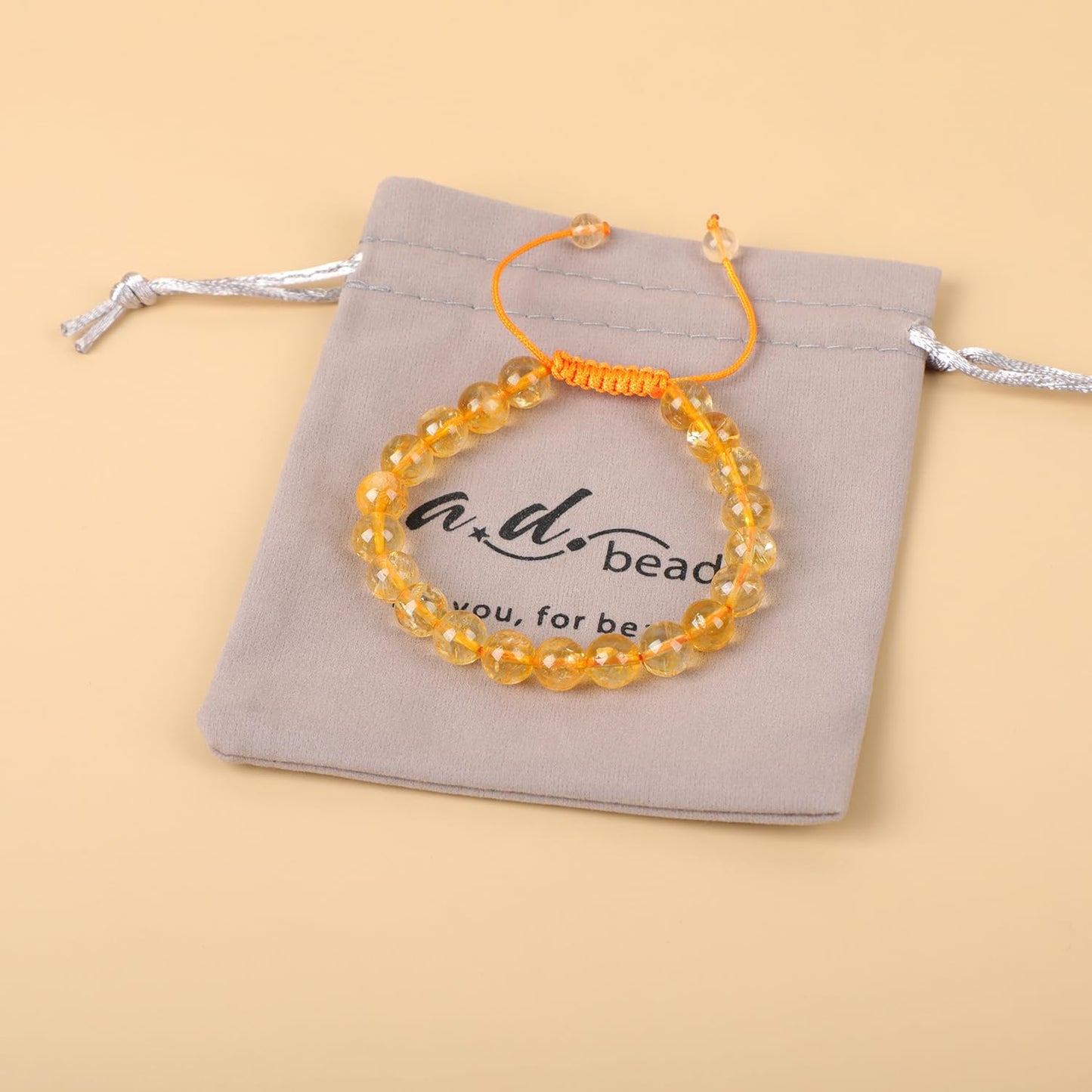 AD Beads Natural 8mm Gemstone Bracelets Healing Power Crystal Macrame Adjustable 7-9 Inch (Citrine Crystal)