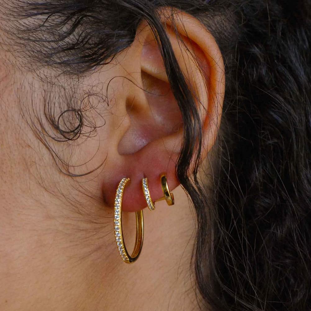 Obidos 14K Gold Plated Double Huggie Hoop Earrings for One Hole | Illusion Stud Earrings for Women