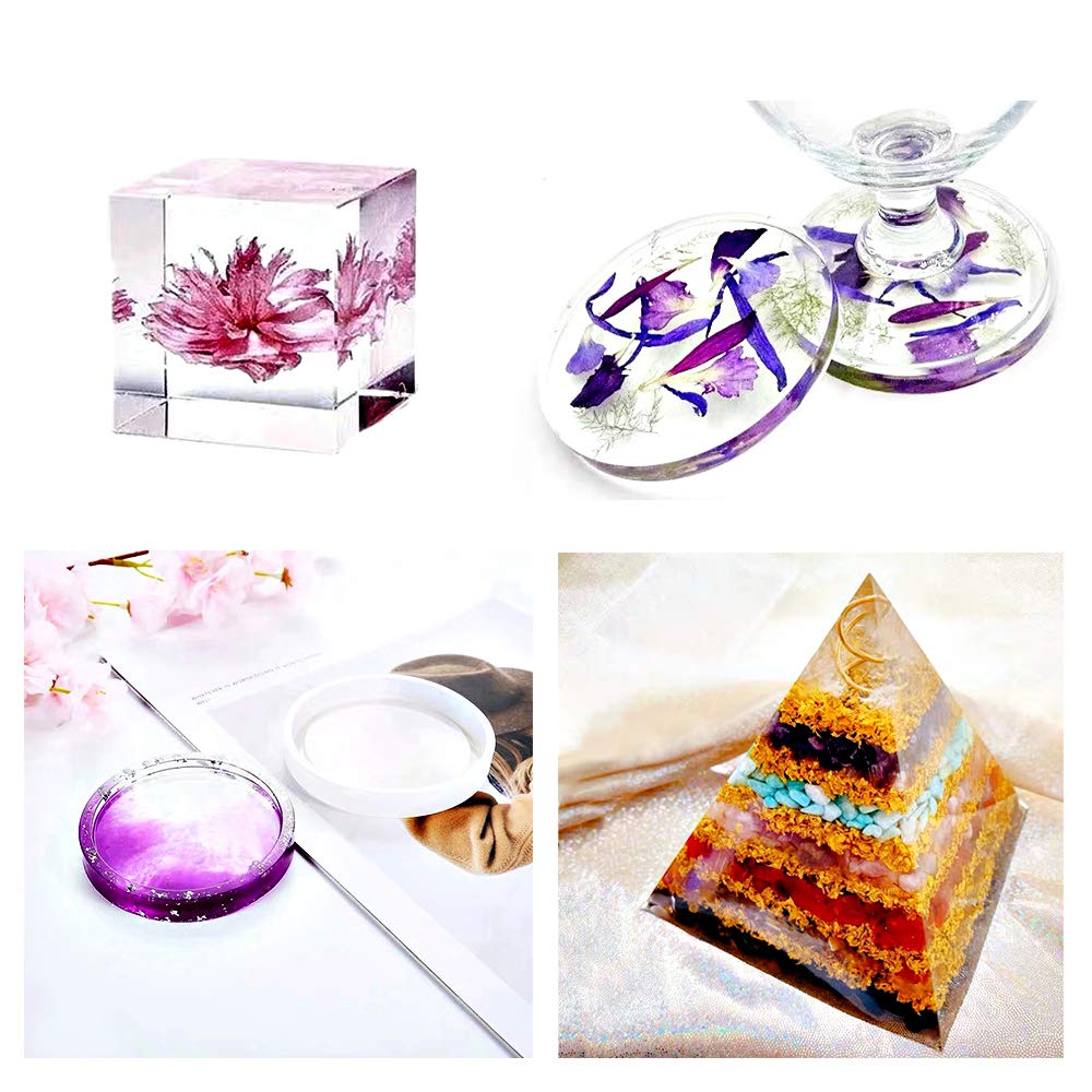 Resin Molds Silicone Kit 20Pcs,Epoxy Resin Molds Including Sphere,Cube,Pyramid,Square,Round, Used for Create Art,DIY,Coasters,Candles.Bonus Decorative Sequins and The Complete Set(20PCS Resin molds)