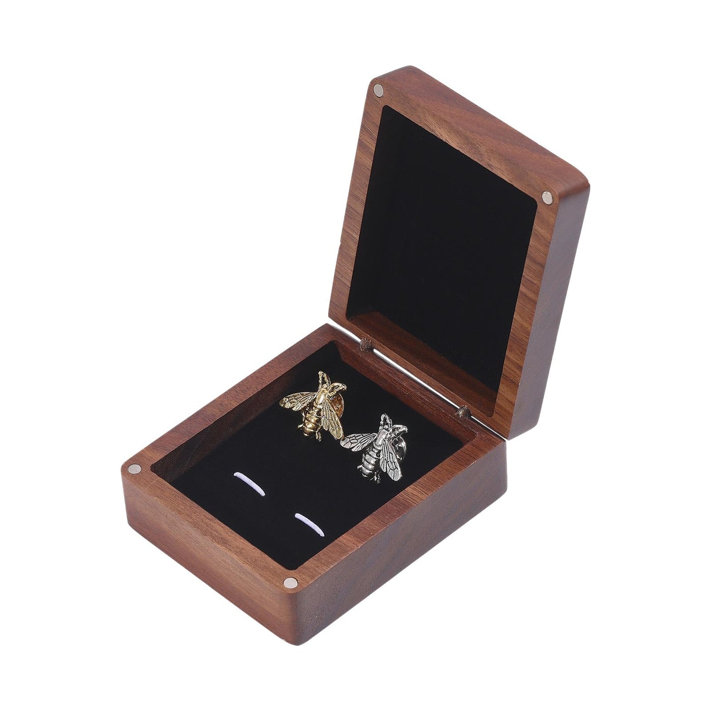 CONCHLERY Wooden Cufflink Tie Clip Box Rectangle Wood Cufflink Gift Box Coconut Brown Jewelry Display Box for Engagement Birthday Anniversary 3.54x2.95inch, Black Inside