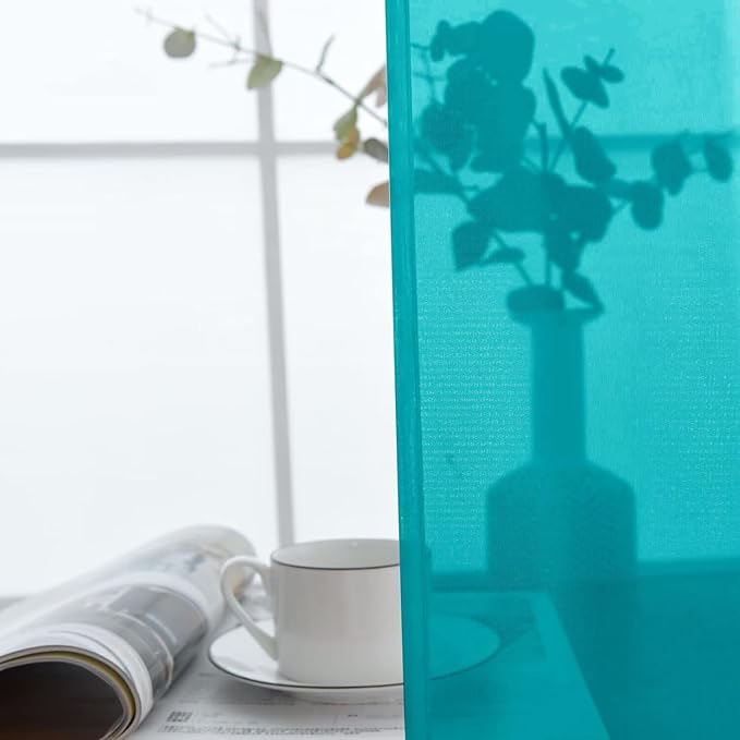 SpaceDresser Sheer Voile Window Treatment Rod Pocket Curtain Panels for Kitchen Bedroom Living Room Drapes Sunlight Filtering Privacy Semi Home Decor Assorted (Peacock Blue, 52 W x 84 L)