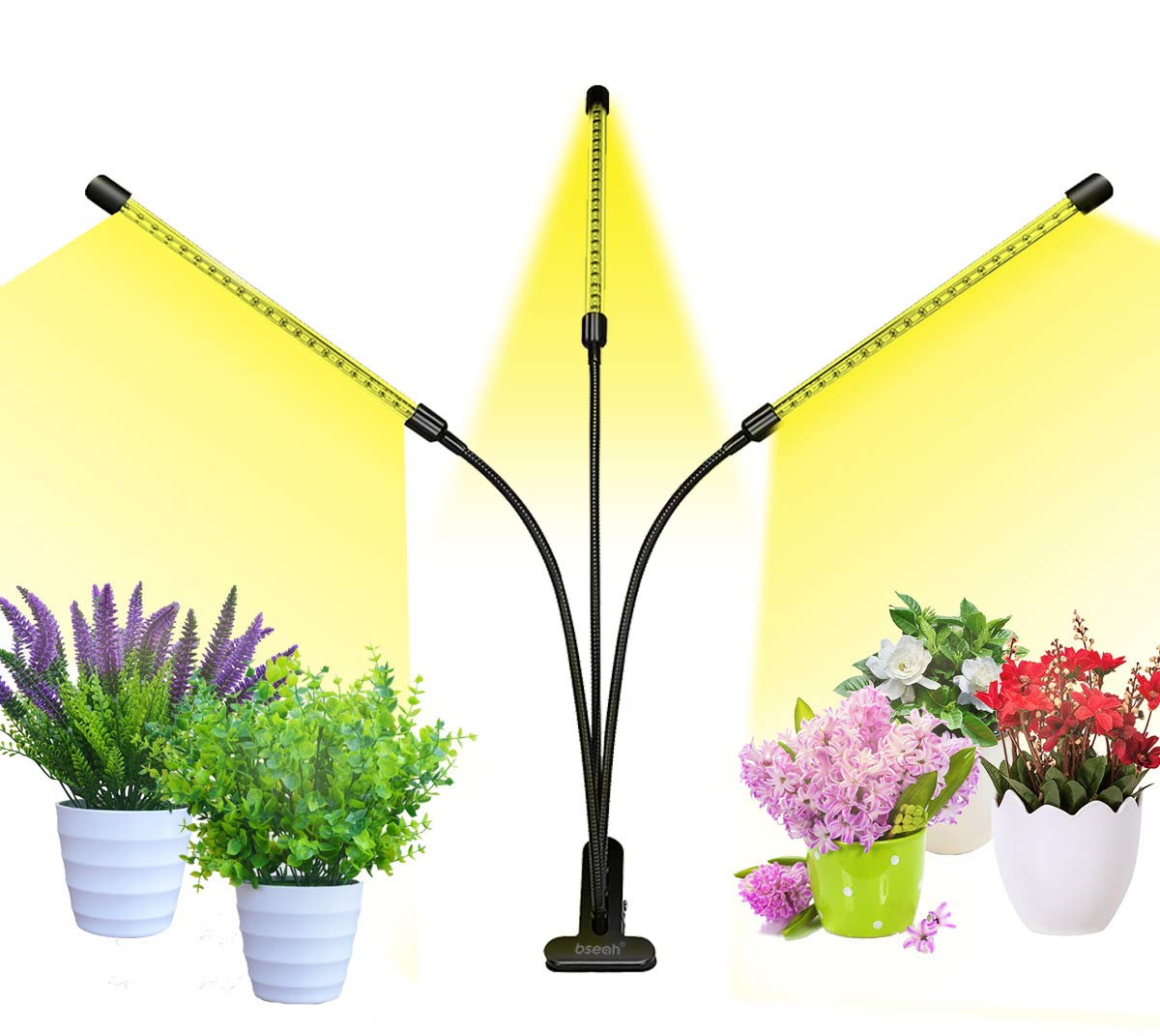 bseah Grow Light Plant Lights for Indoor Plants, Full Spectrum Led Growing Lamp with 3/9/12H Timer, Auto ON & Off, 10 Dimmable Lightness Clip-On Desk