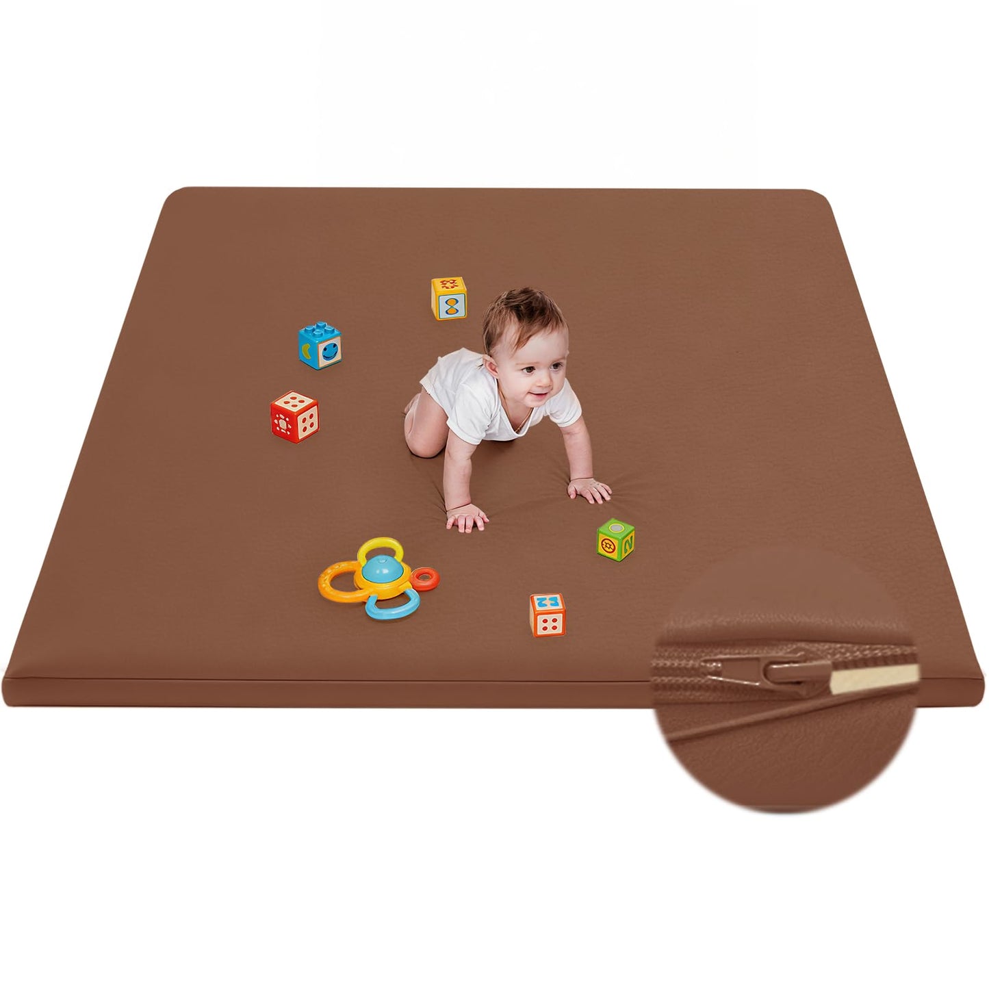 ILPEOD Waterproof Baby Play Mat for Floor Memory Foam 79 * 79 Cushion Playpen Playmat Tummy Time Crawling Mat Nursery Rug Thick Pad Create Soft & Safe Area for Infants,Toddler,Kids,Chestnut