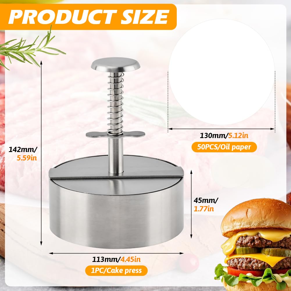Yonderfume 304 Stainless Steel Burger Press, Adjustable Hamburger Patty Maker, Dishwasher Safe Meat Press for Beef, Burgers & BBQ Grilling