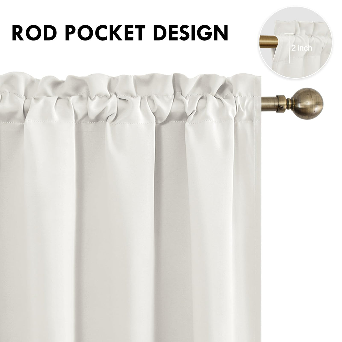 Blackout Curtains for Bedroom Living Room 38 x 84 Inch Long Ivory (2 Count)