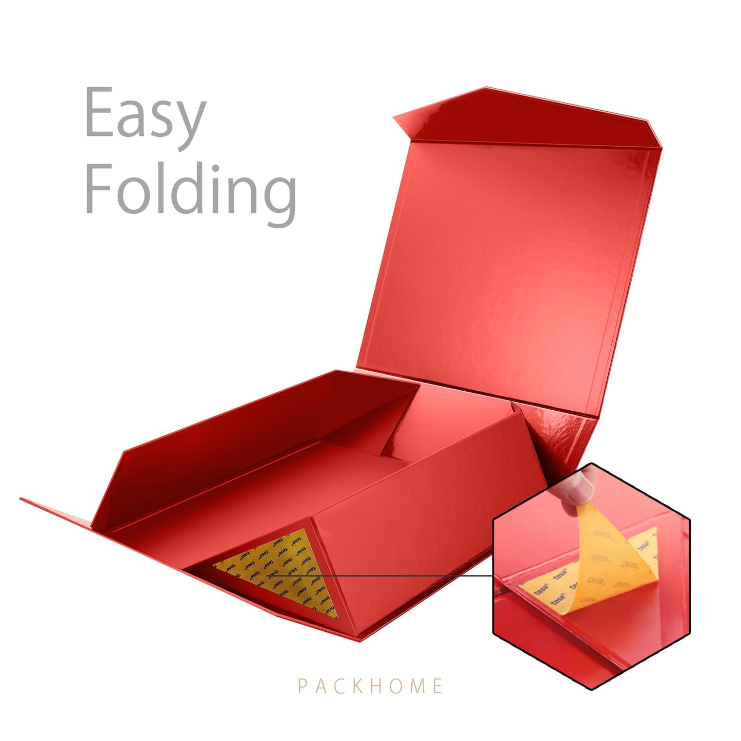 PACKHOME Mother's Day 17x14.5x5.5 Inches, 3 Extra Large Gift Boxes with Lids, Magnetic Closure Boxes for Clothes and Large Gifts (Glossy Red)