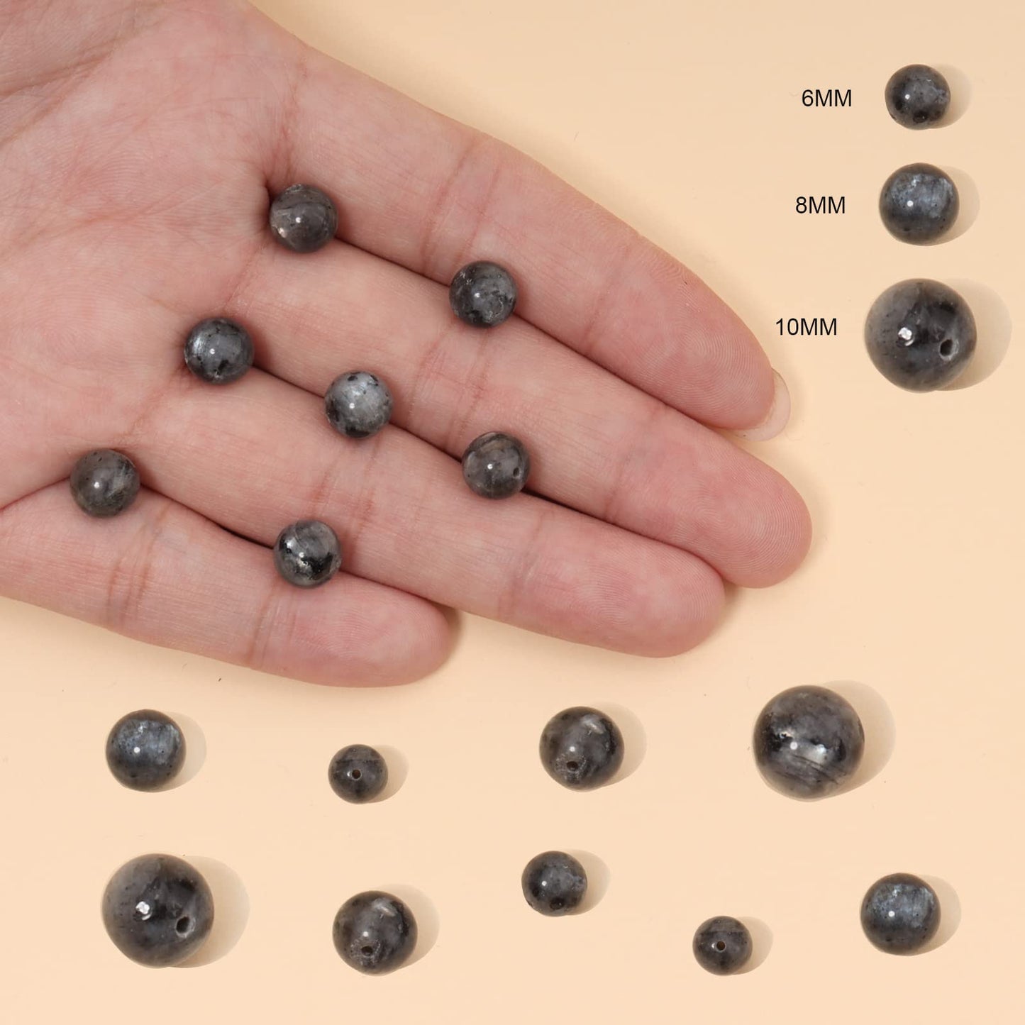 45pcs 8mm Natural Stone Beads Black Larvikite Beads Energy Crystal Healing Power Gemstone for Jewelry Making, DIY Bracelet Necklace