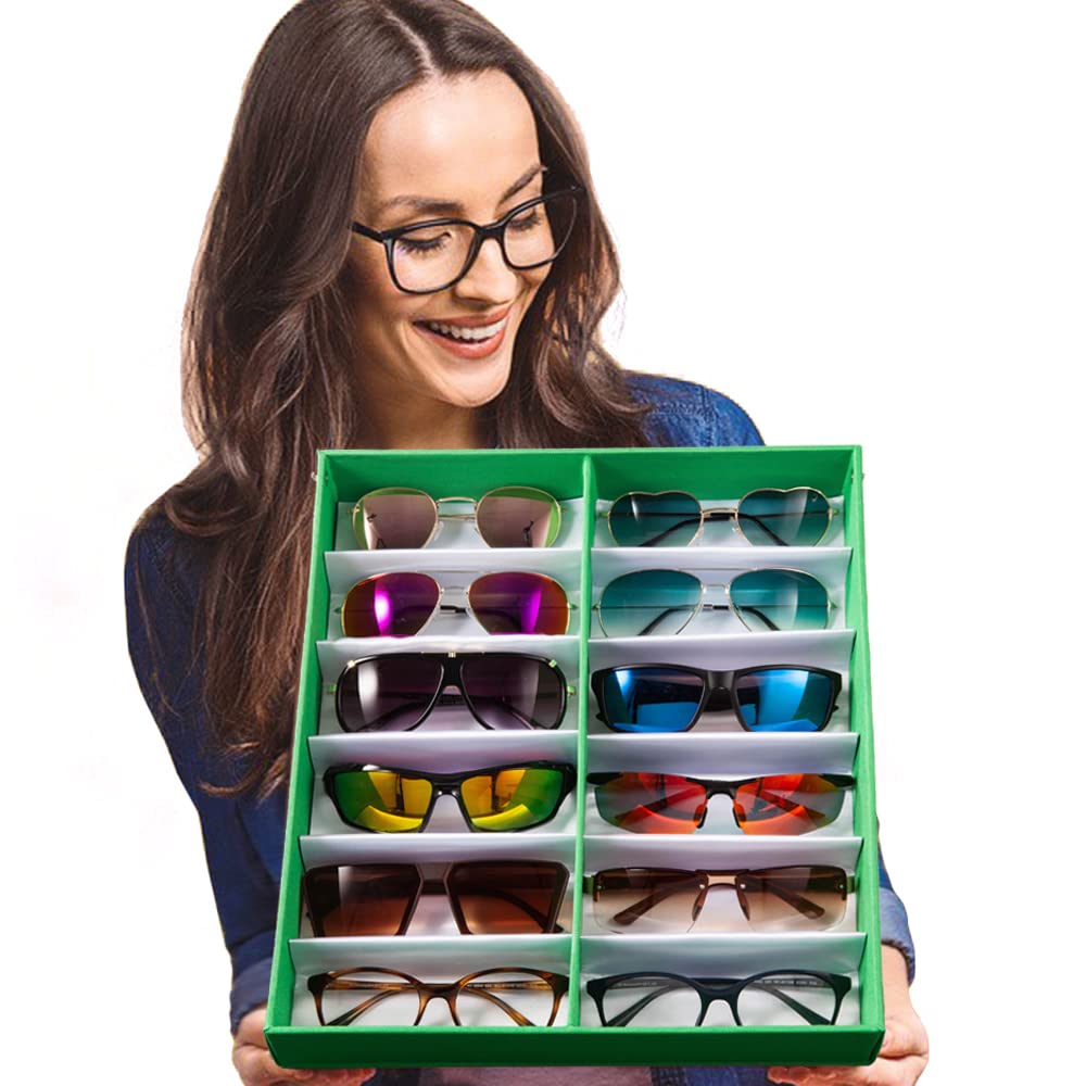 TRIUMPH VISION Sunglasses Organizer Storage Eyeglass Holder Multiple Glasses Case Box Eyewear Tray Display Stand Rack 12 Slots