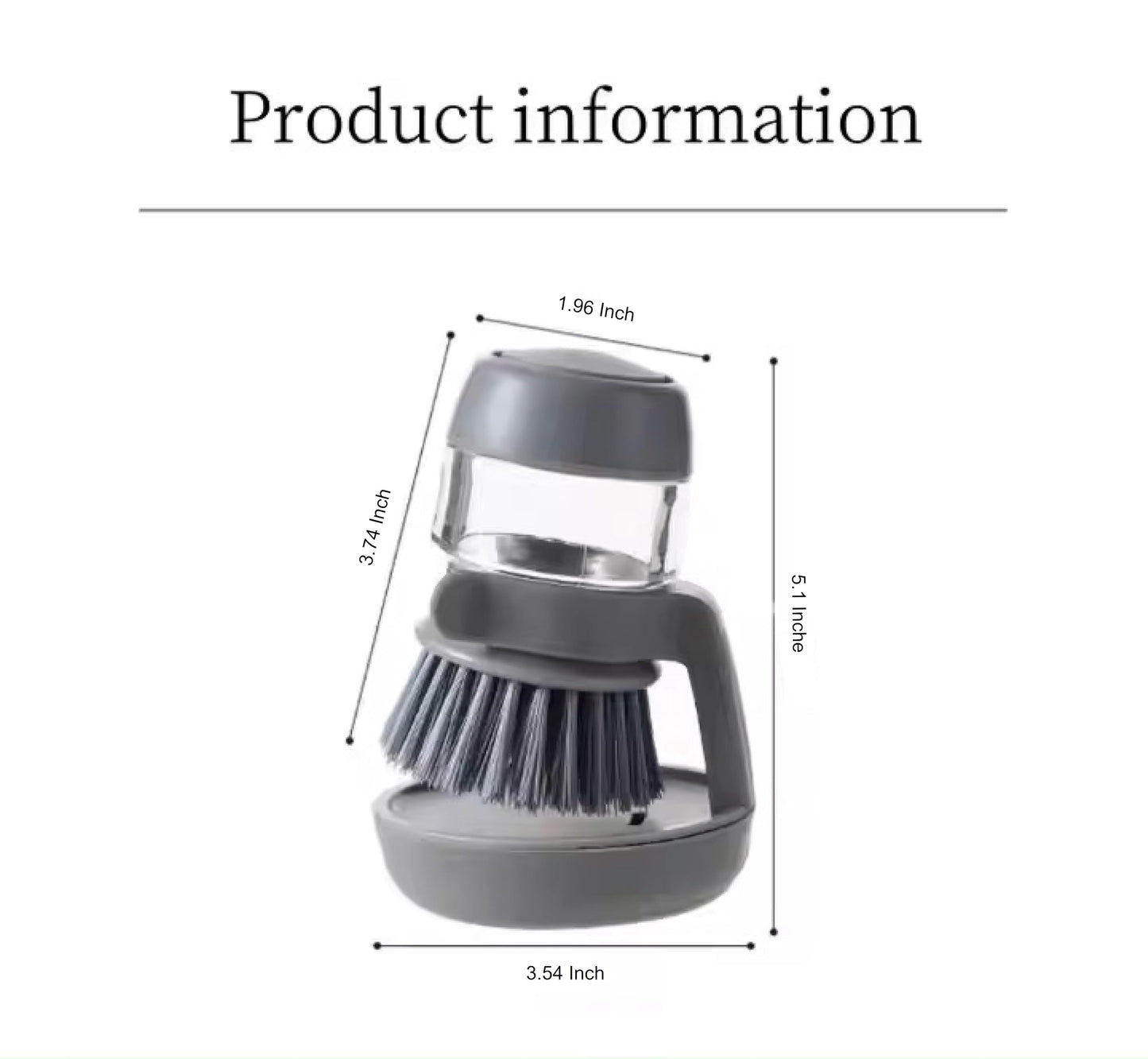 Soap Dispenser Palm Dish Brush with Storage Bracket – Drainage Base, Easy-to-Clean Kitchen Utensil Cleaner | Includes Extra Soft Bristle Brush Head (Gray)