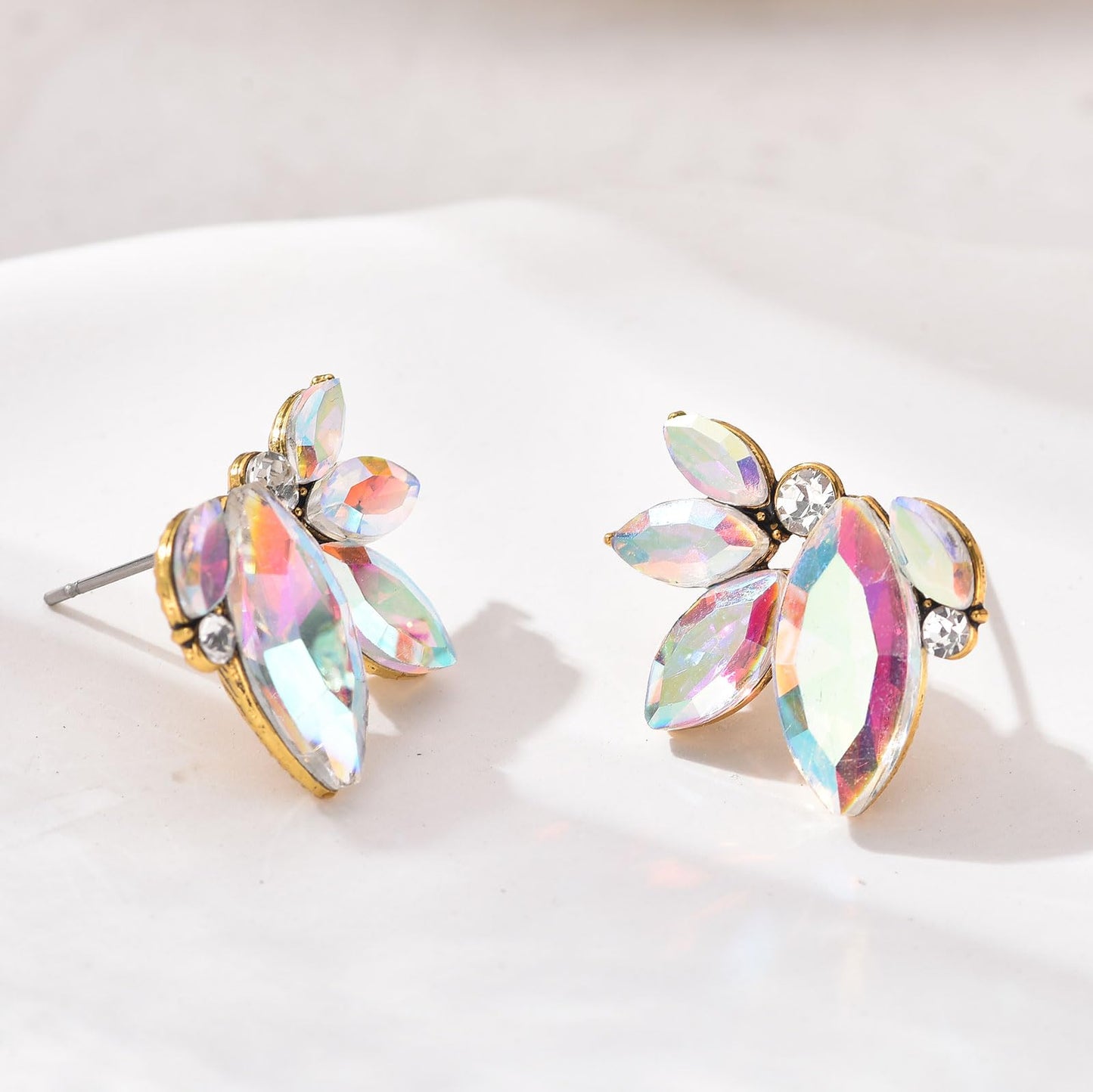 AB Rhinestone Drop Earring Sparkly Iridescent Wedding Earrings for Women Prom Party Faux Crystal Stud Earrings
