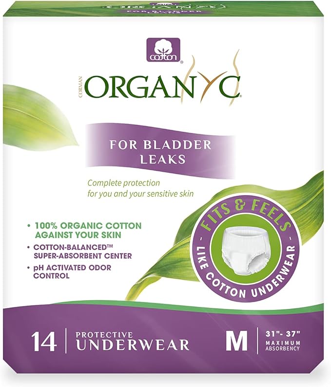 Organyc Bladder Control Underwear for Women - Organic Cotton Protective Underwear for Incontinence, Leak Protection, Odor Protection and Sensitive Skin, Medium, 56 Count