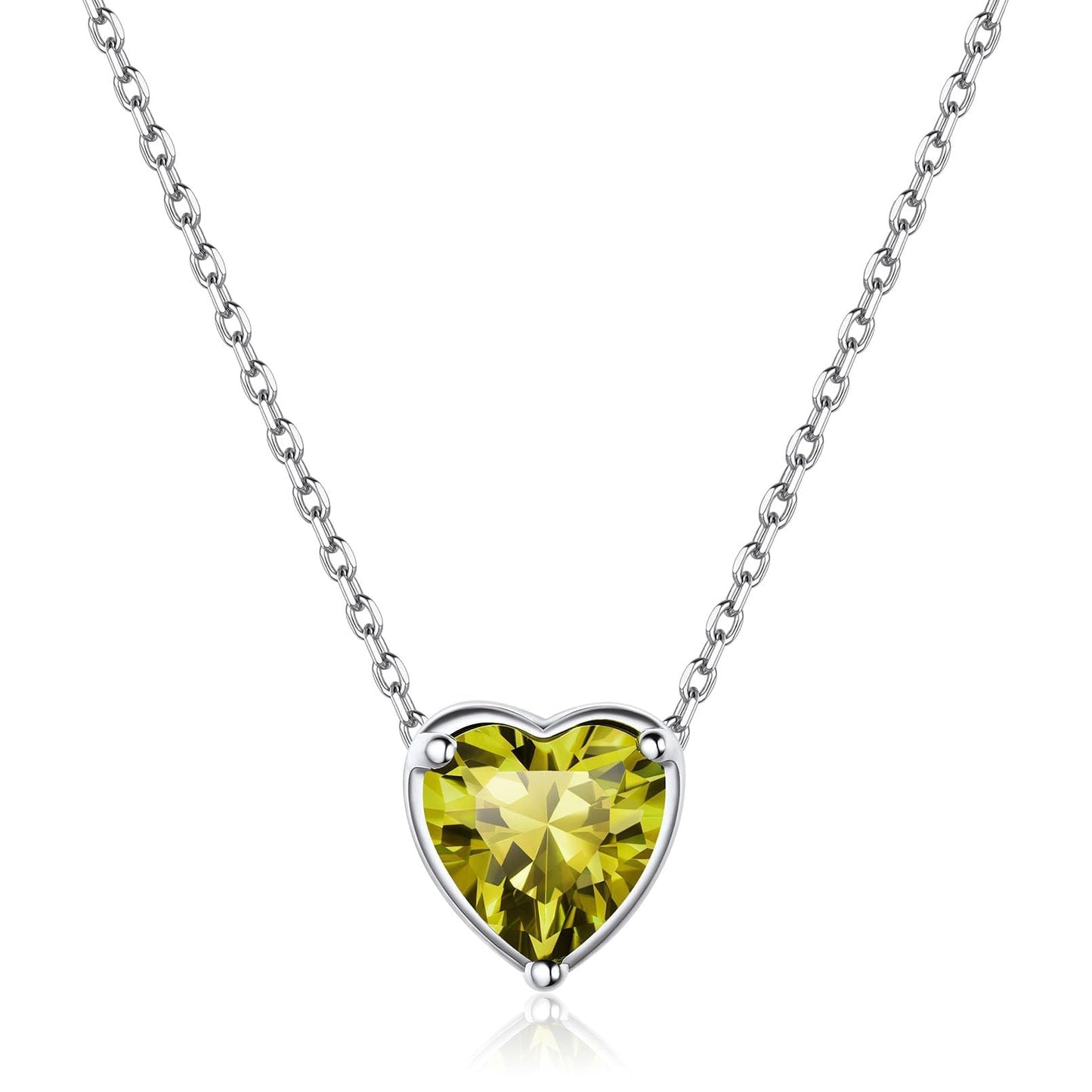 ChicSilver Tiny Silver Heart Necklace 925 Sterling Silver Love CZ Cubiz Zirconia Peridot August Birthstone Pendant Necklace Heart Choker Necklace for Women