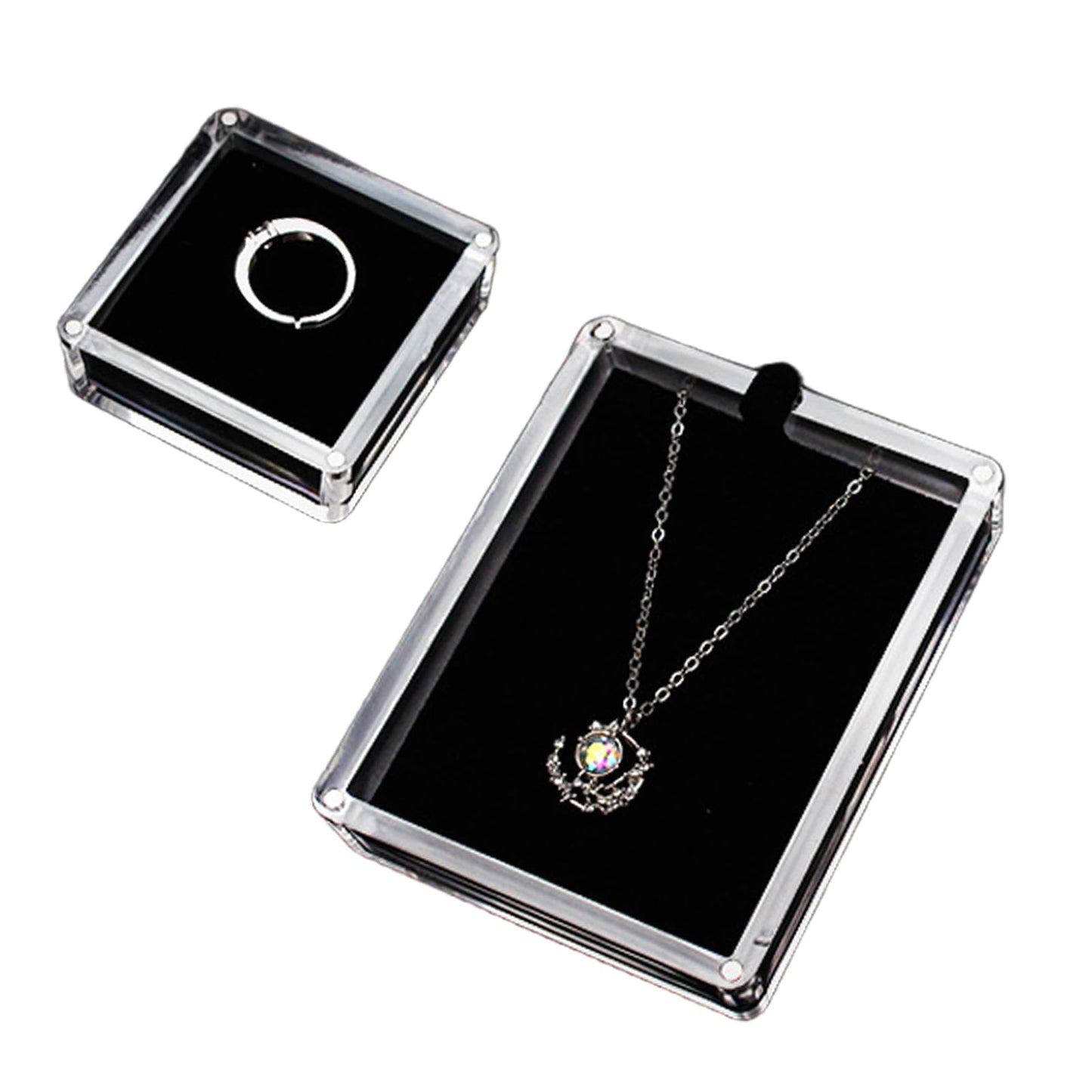 2 Pcs Different Sizes Small Acrylic Jewelry Box with Lid Clear Gemstone Display Box,top cov with magnetic automatic adsorption and Sponge Inside for Gems,Coins, Medallions, Jewelry Packing