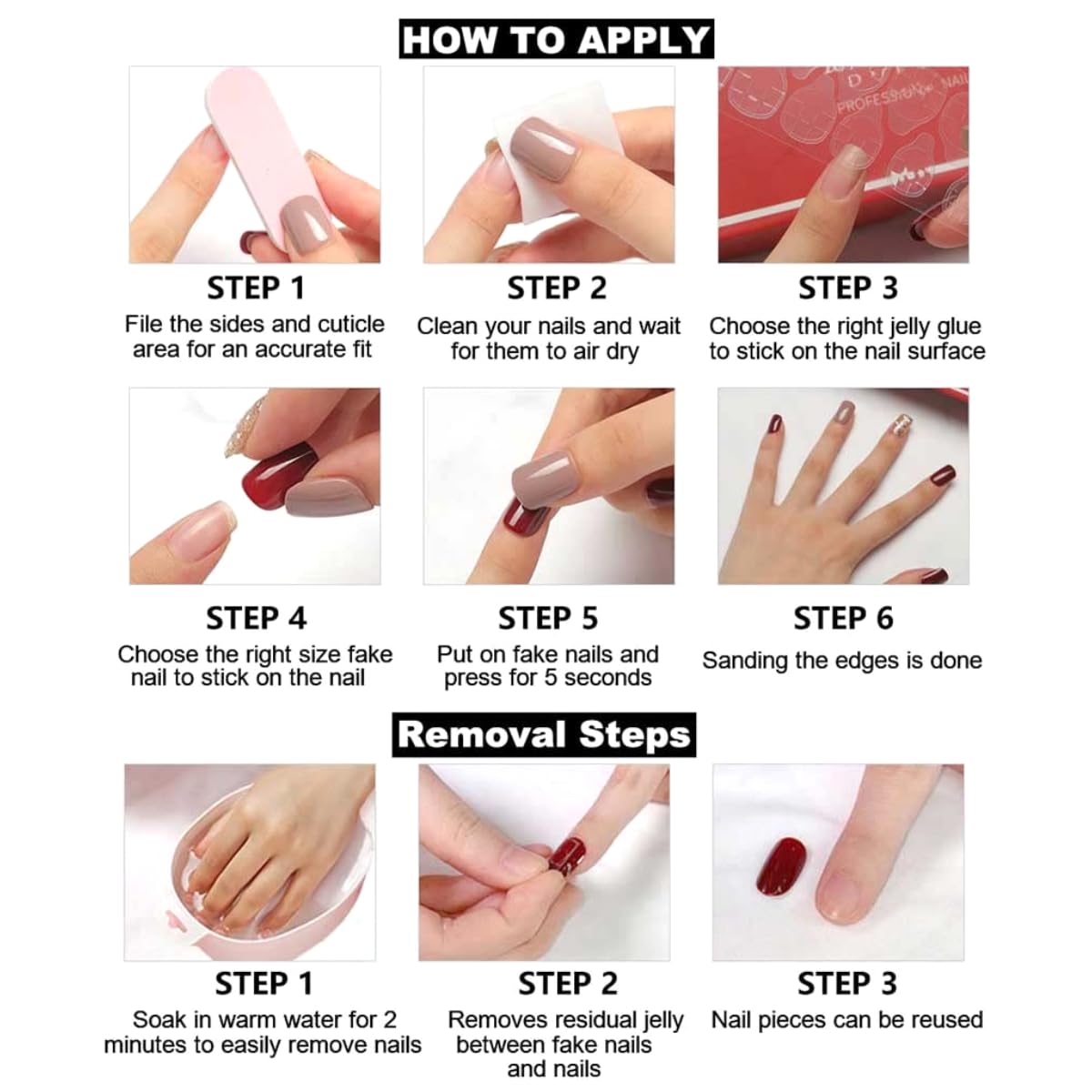 Nude Fake Nails - Square Press Ons, Short Acrylic, Solid Color, Glossy Glue Ons for Women & Girls