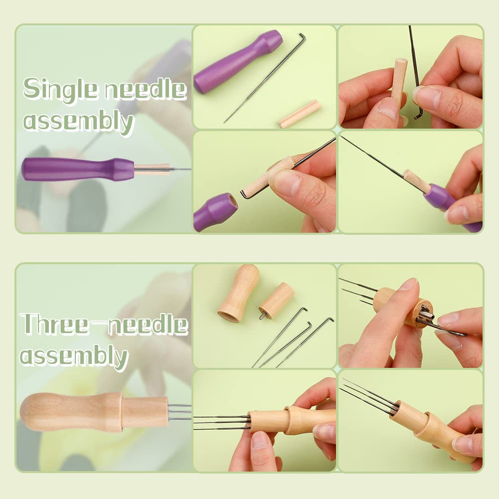 JUPEAN 228 Pcs Needle Felting Kit Wool Felting Tools for Beginner 50 Colors Wool Roving Starter Felting Kit with Felting Needles Foam Mat Needle Felting Supplies Storage Bag for DIY Craft Making