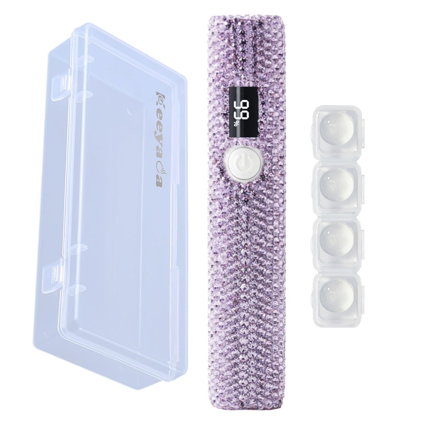 keeyada Handheld UV Nail Lamp with Sparkly Rhinestones, 3W Portable LED Nail Lamp, Wireless Rechargeable USB Nail Dryer with Silicone Stamper, LCD Display, Ideal for Home DIY Manicures (Violet)