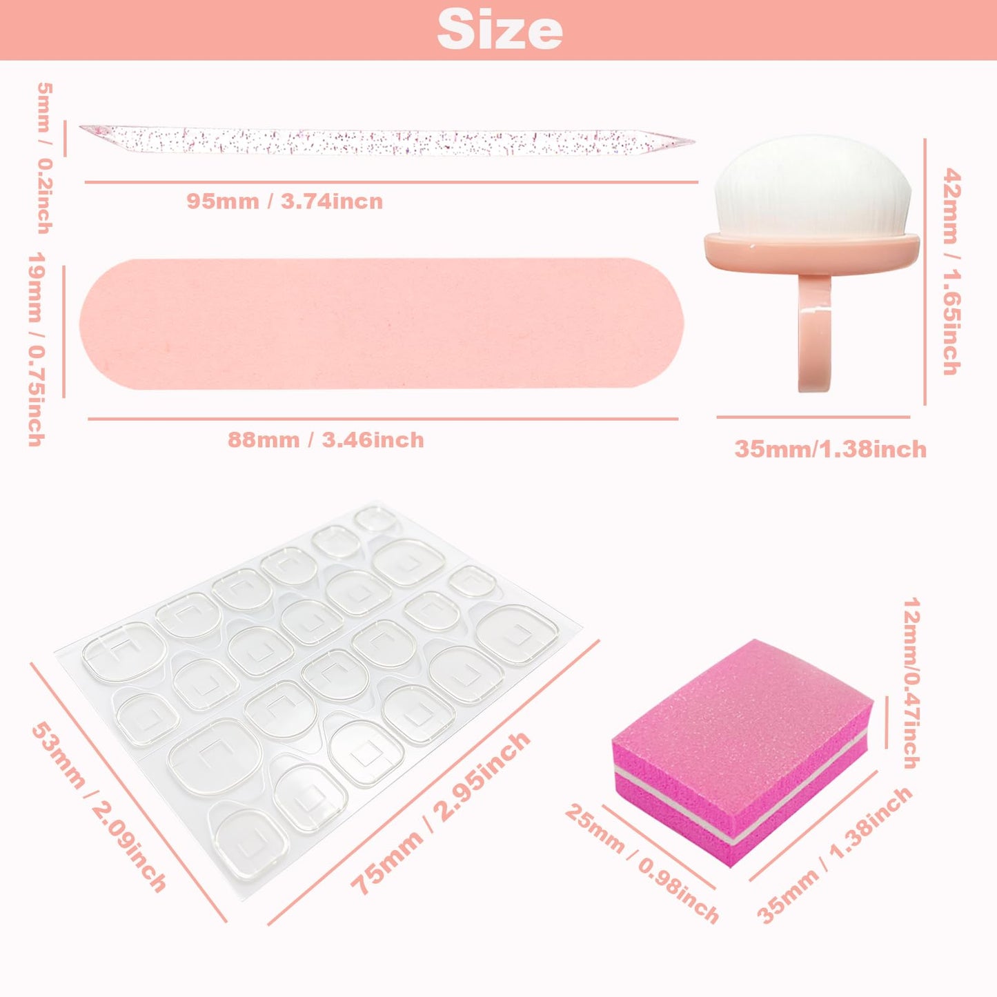4-Piece Nail Kit, Nail Files 240 Grit, Nail Buffer Block 100/180 Grit, Crystal Cuticle Stick Nail Jelly Stickers Individually Packaged Manicure Tool Set for Fingernails, Toenails & Press On Nails