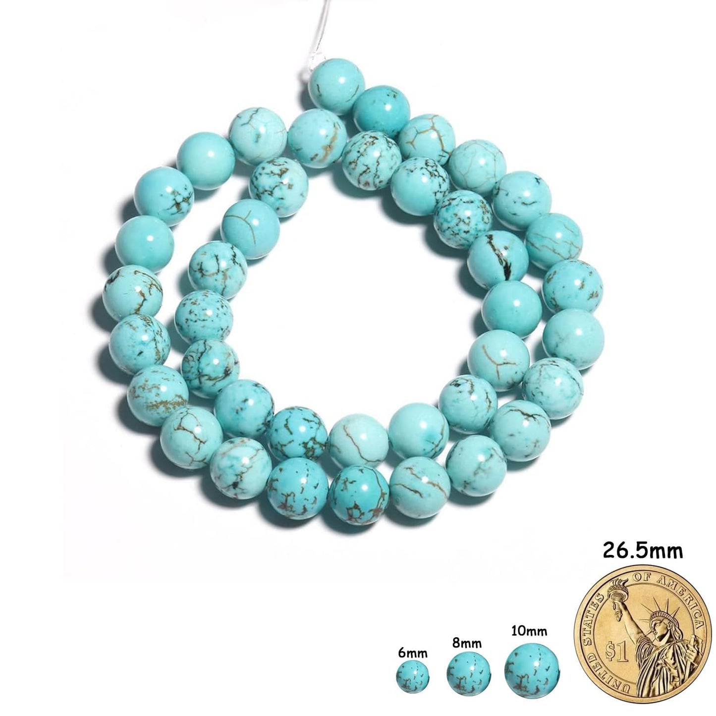 Yochus 45pcs Blue Turquoises Beads，8mm Healing Power Natural Stone Round Loose Beads for Jewelry Making Earring Necklace DIY Crafts