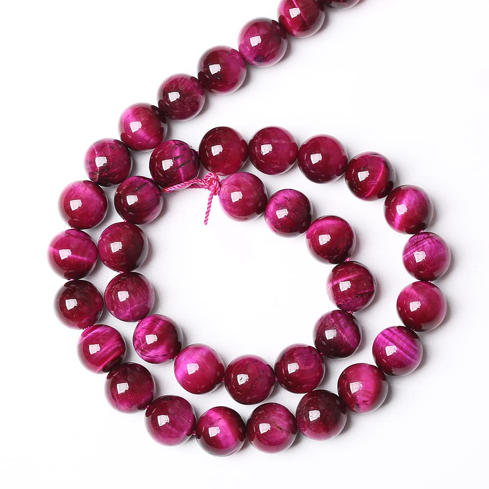 Natural Rose Red Tiger Eye Agate Stone Round Loose Beads for Jewelry Making Semi-Precious Beads DIY Bracelet Necklace 6mm 61pcs (Rose Red Tiger Eye Stone, 6mm)