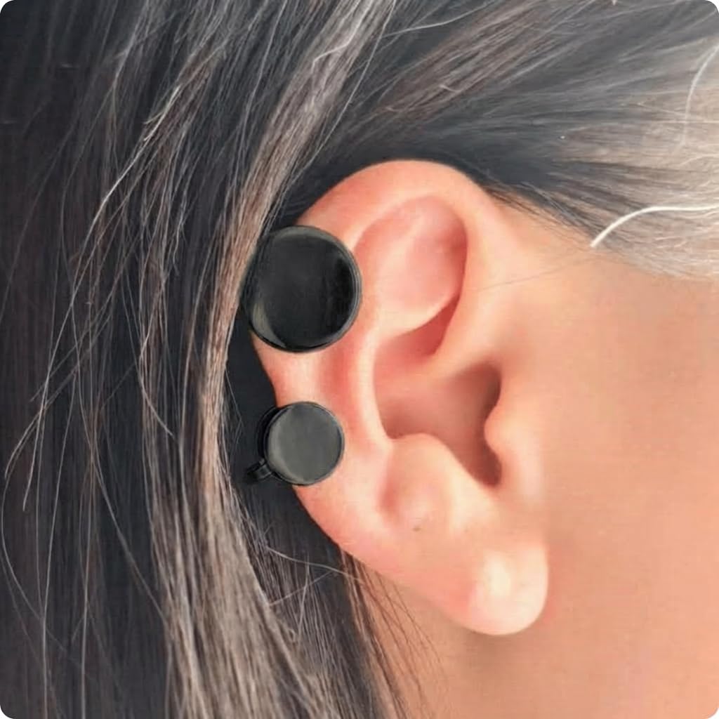 15mm & 10mm Keloid Pressure Earring Set for Women and Men | Clip on Compression Earrings for Swelling (Black)