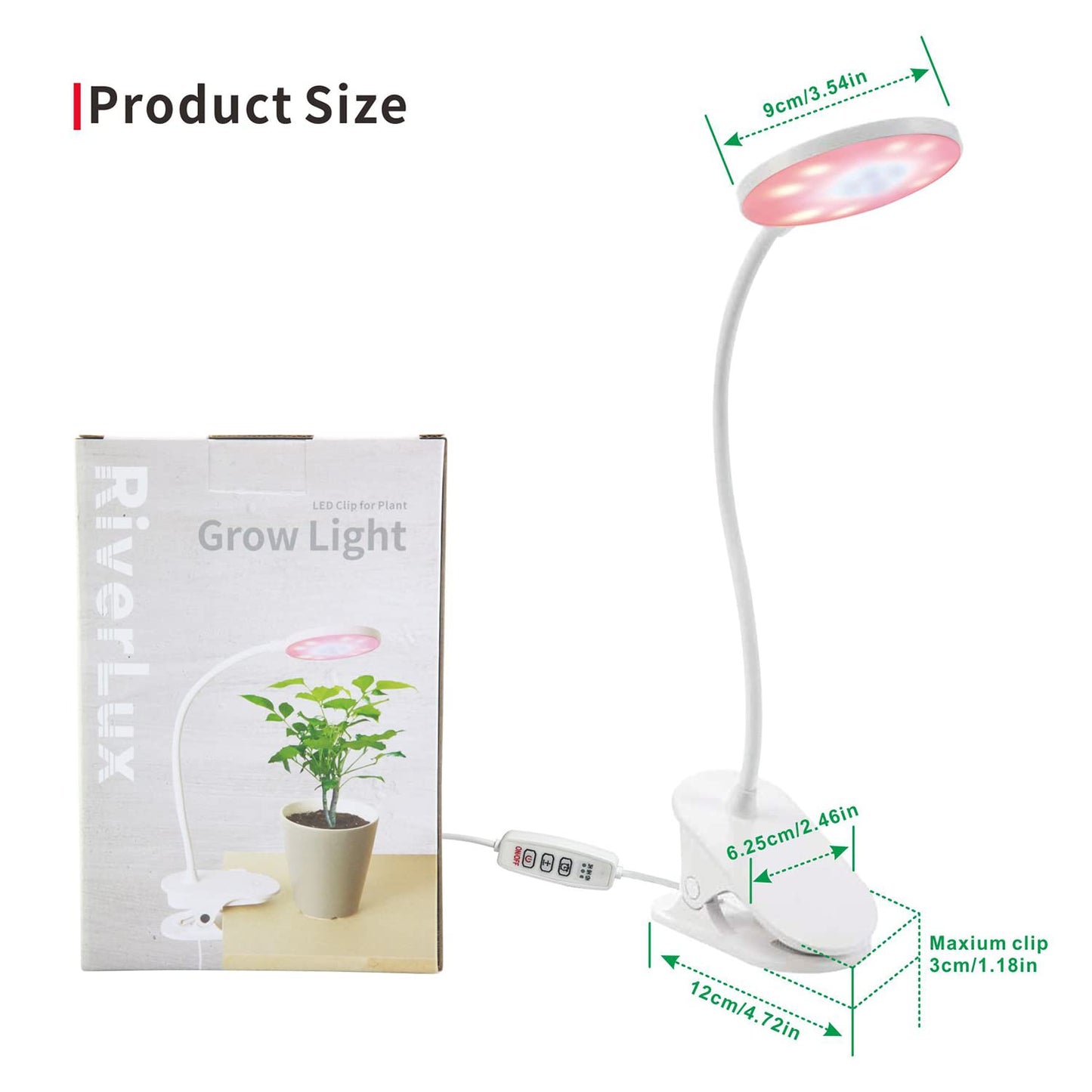 RiverLux LED Grow Light for Indoor Plants, 360 Degree Adjustable Gooseneck with Blue Red LEDs, Clip Plant Growing Lamp, Succulent Light, 5-Level Dimmable, with 3/9/12H Auto On Off Timer