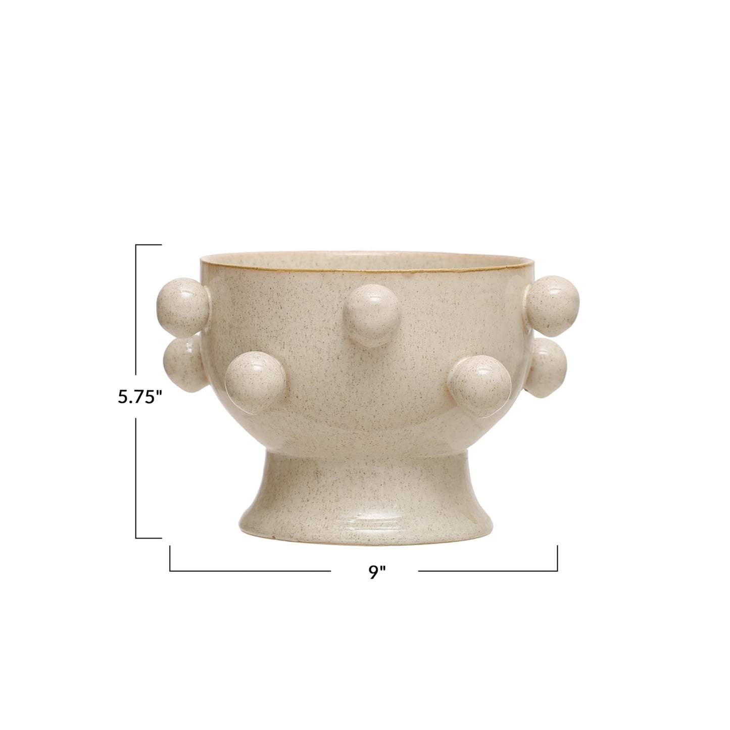 9 Inches Round Stoneware Planter with Orbs and Reactive Glaze, Holds 8 Inches Pot, Speckled Cream
