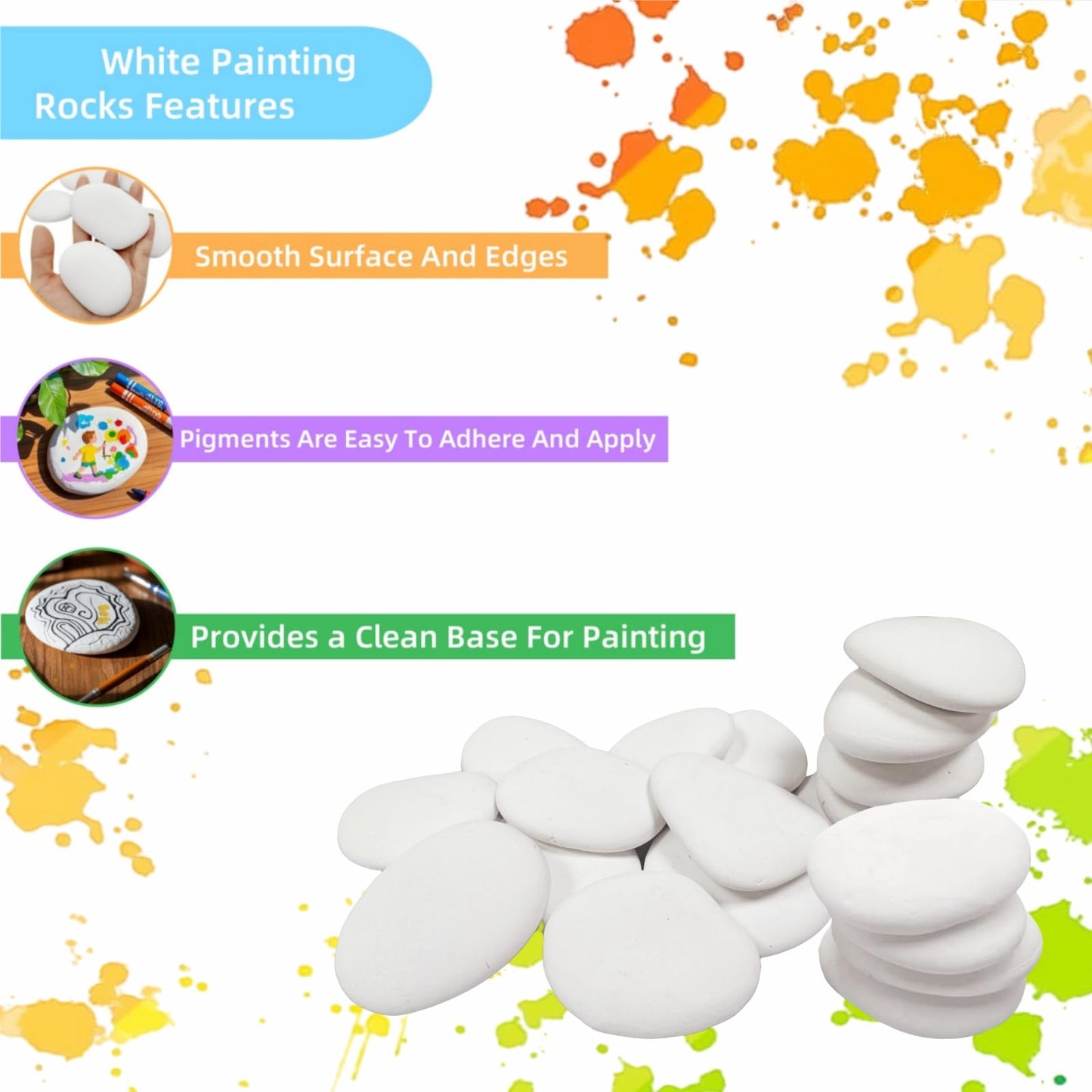 MSACC 32PCS White Rocks for Painting, Medium & Small Rocks to Paint, Flat Painting Rocks,Smooth Kindness Rocks for Crafts, DIY,Garden Decoration