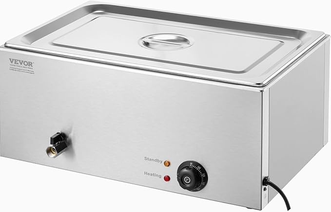 VEVOR Commercial Food Warmer, 1 Pan Electric Steam Table, 1200W Professional Countertop Stainless Steel Buffet Bain Marie with 86-185°F Temp Control for Catering and Restaurants, Silver