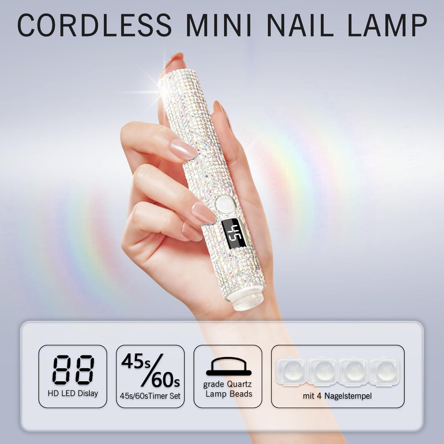 peccera Handheld UV Light for Gel Nails, Glitter Mini UV Light, Cordless Portable Nail Lamp for Fast Curing, Rechargeable LED Lamp for Rhinestone Glue Nail DIY Decoration - AB Diamond