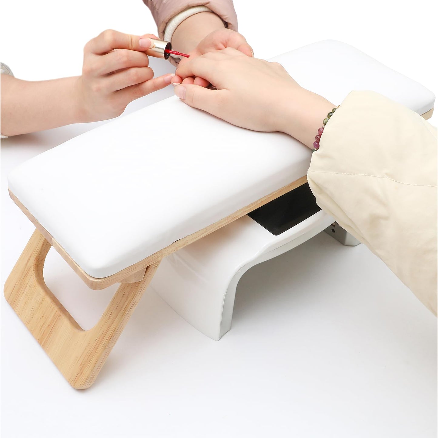 YINGJEE Arm Rest for Nails Tech, Professional Microfiber Leather Nail Arm Rest, Nail Pillow Rest Cushion with Soft High-Density Sponge, Solid Wood Non-slip Hand Rest Stand for Manicure Salon (White)