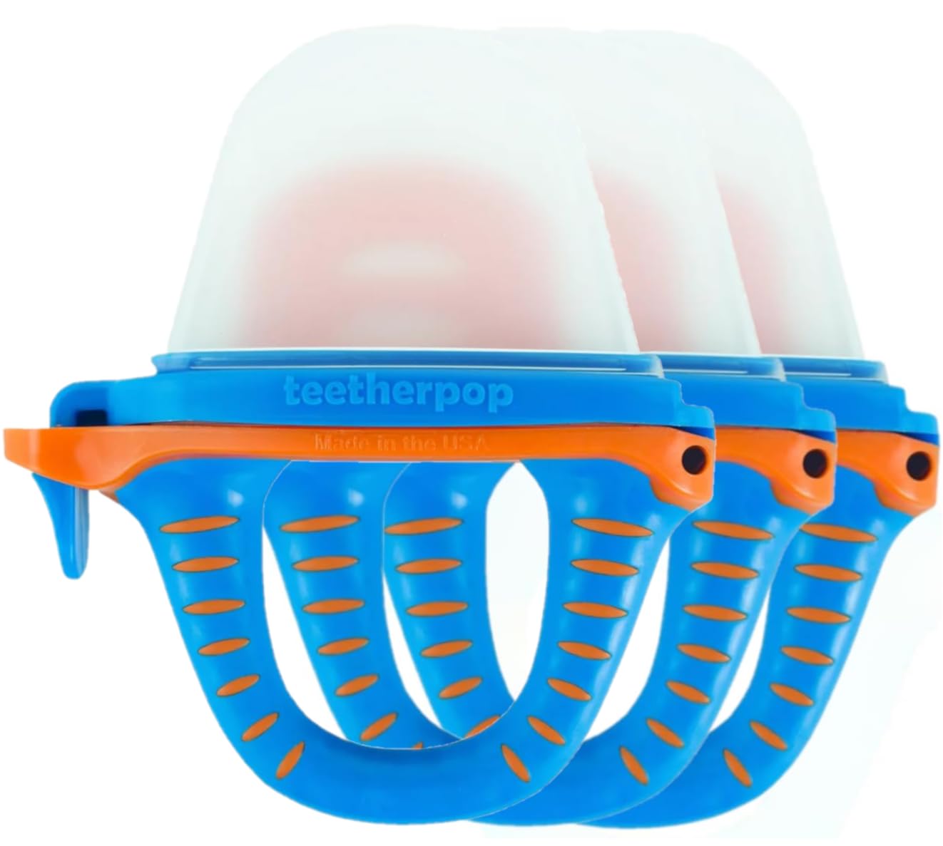 Teetherpop Fillable Silicone Teether for Babies (3-Pack) – Breastmilk Popsicle Molds for Teething w/Spill-Proof Sippy Slits – Baby Teethers for Liquid & Purée – Cooling Teething Relief (BlueOrange)